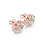 2.98 CT Round Diamond Floral Cluster Stud Earrings