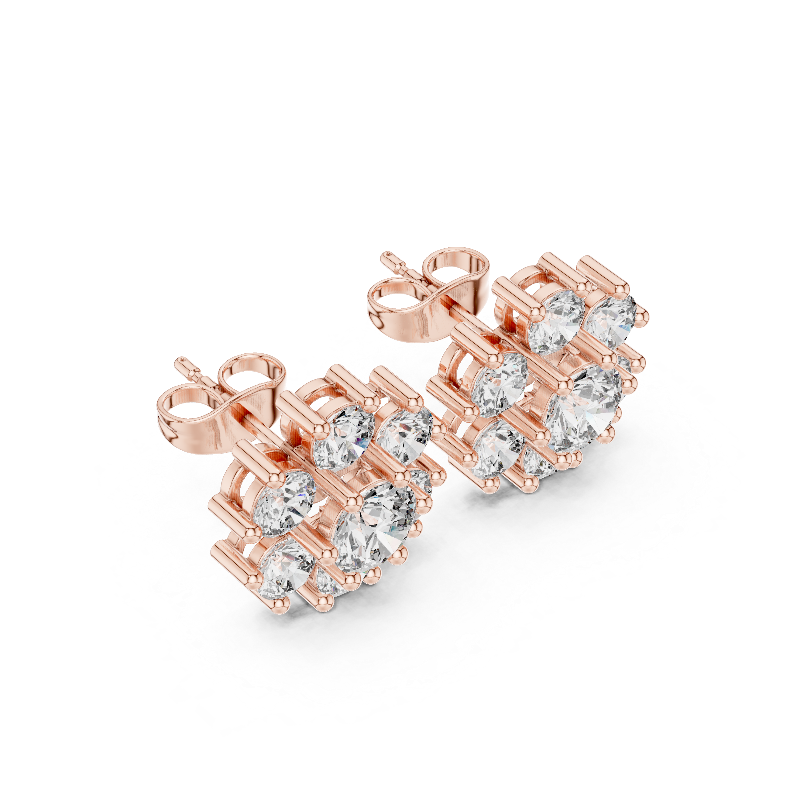 2.98 CT Round Diamond Floral Cluster Stud Earrings