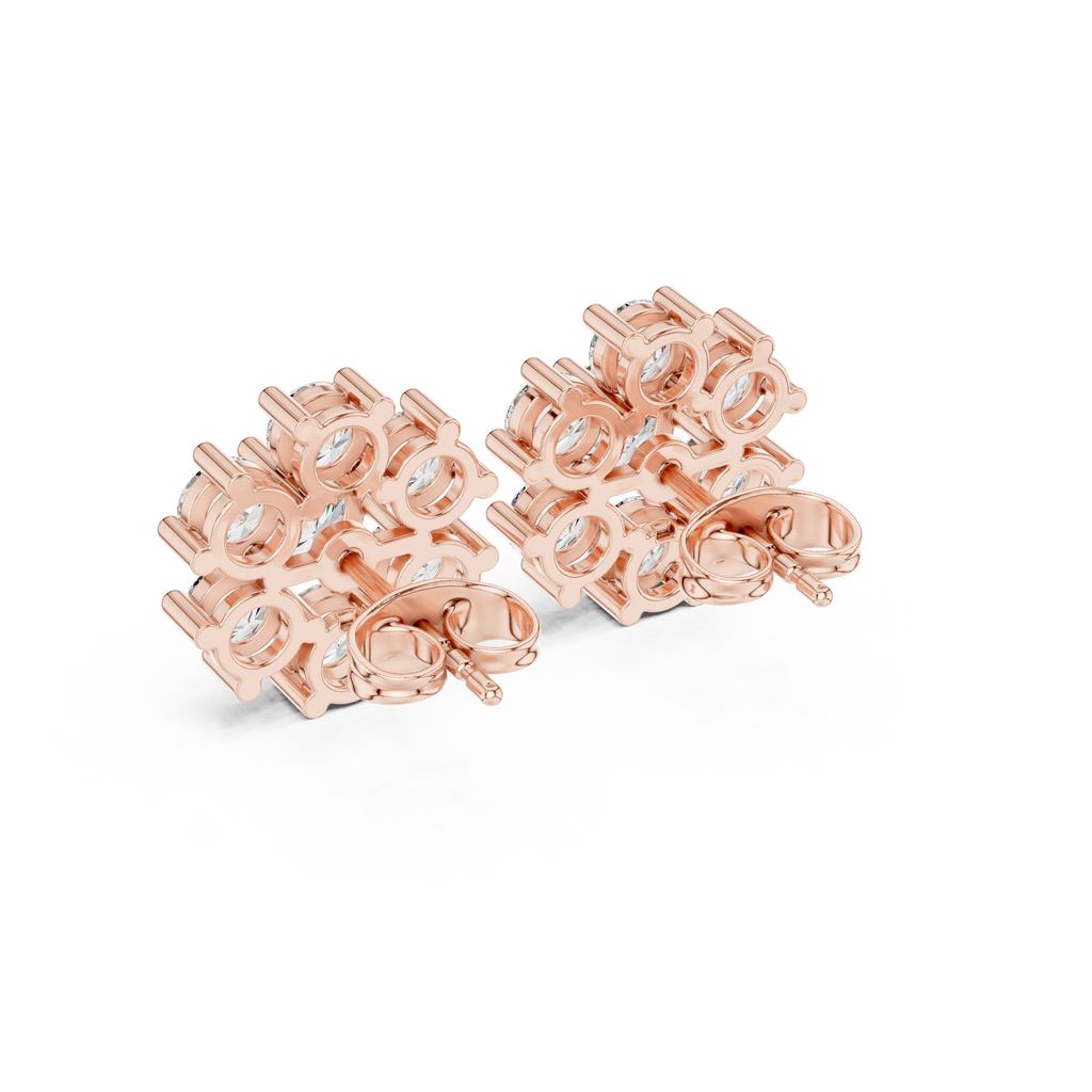 2.98 CT Round Diamond Floral Cluster Stud Earrings