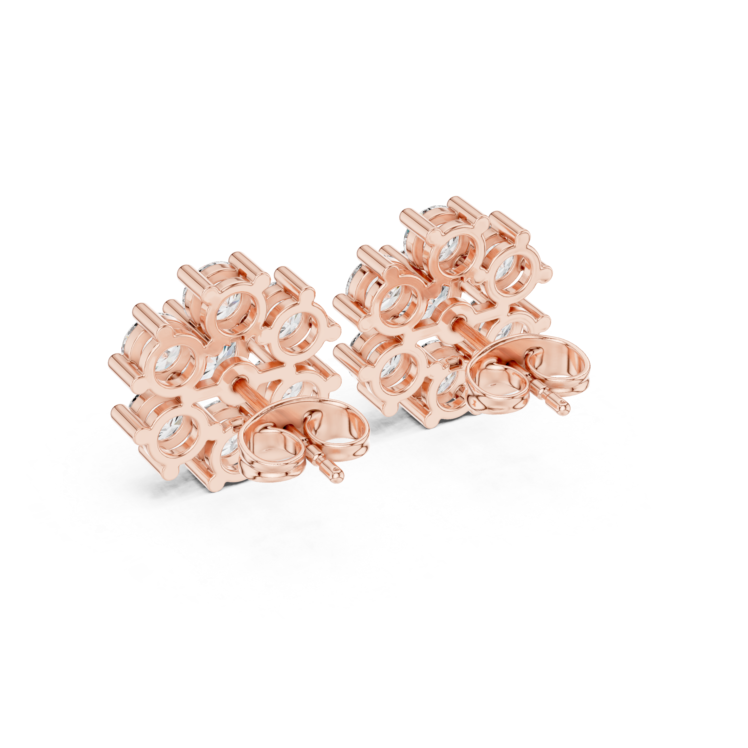 2.98 CT Round Diamond Floral Cluster Stud Earrings