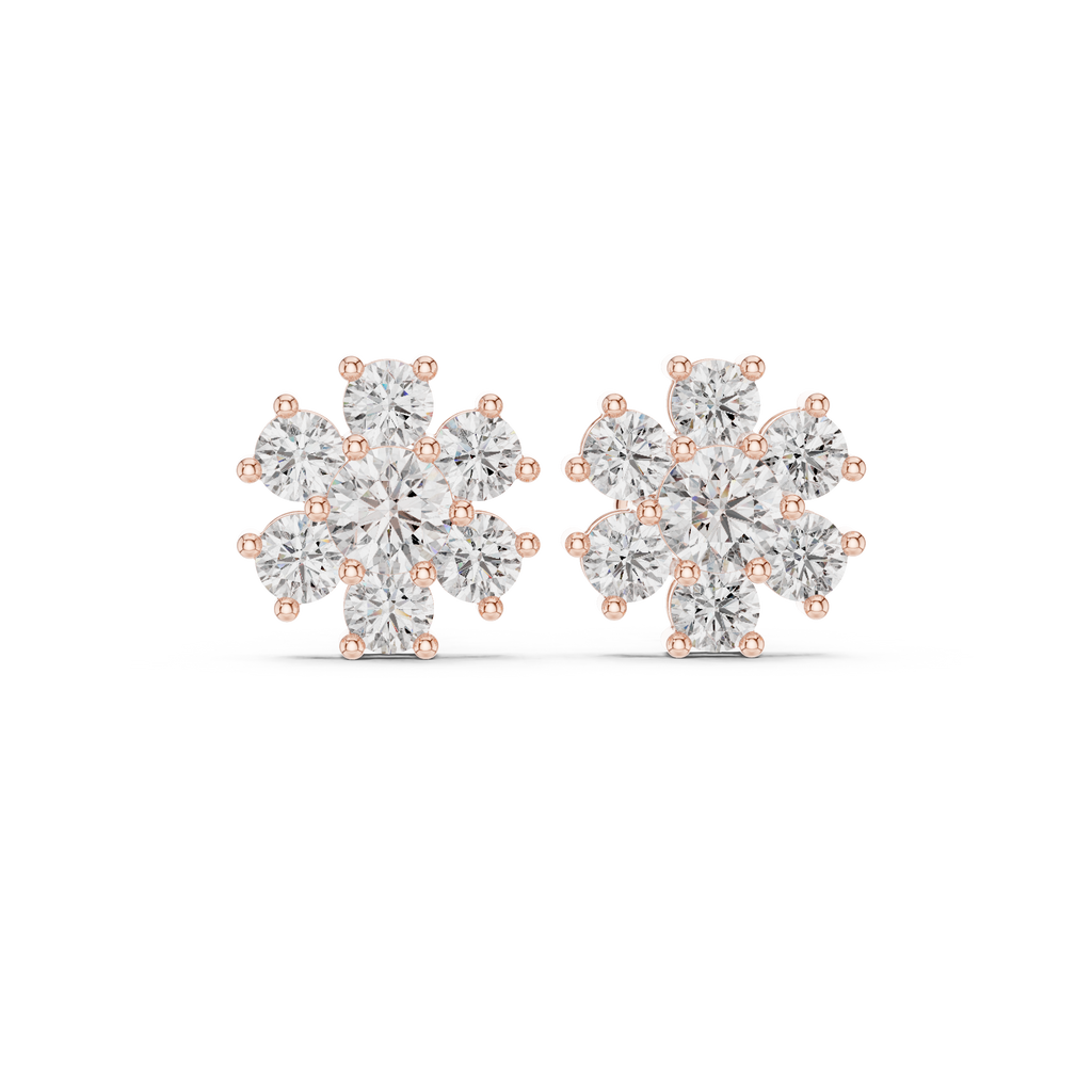 2.98 CT Round Diamond Floral Cluster Stud Earrings