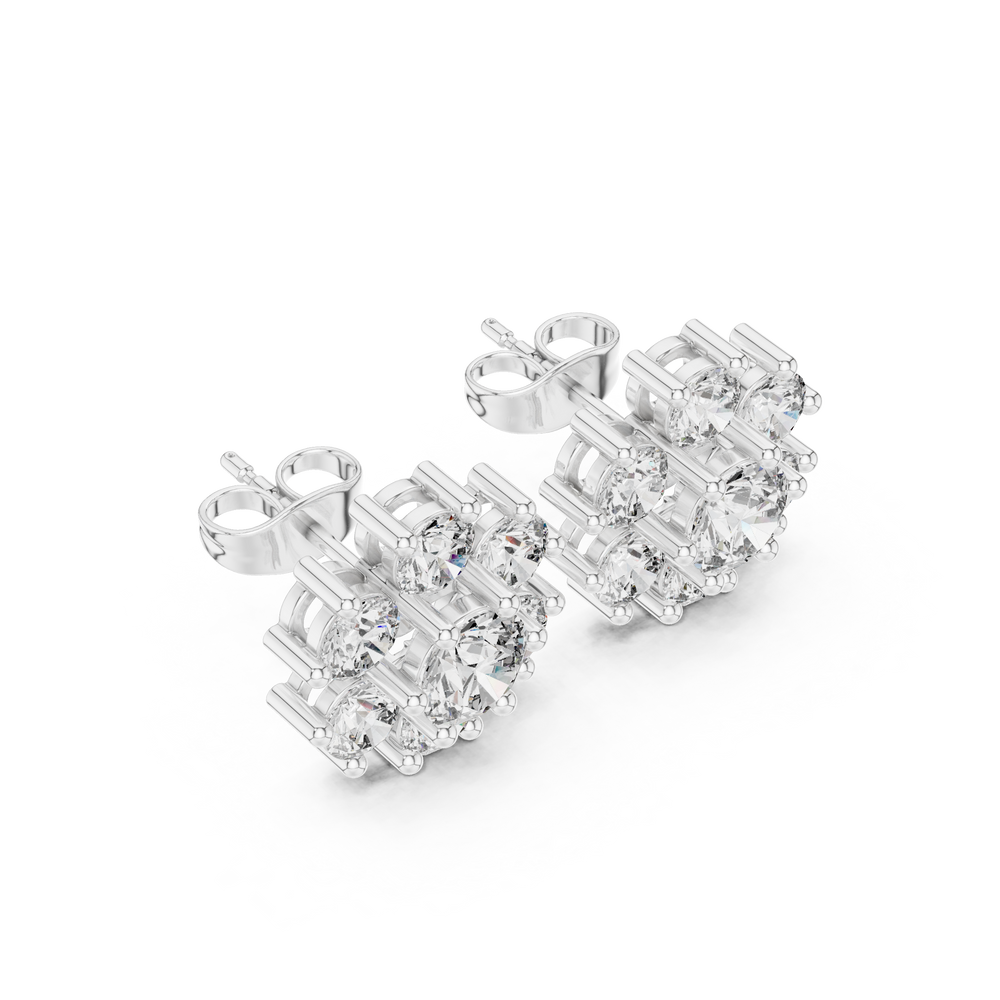 2.98 CT Round Diamond Floral Cluster Stud Earrings