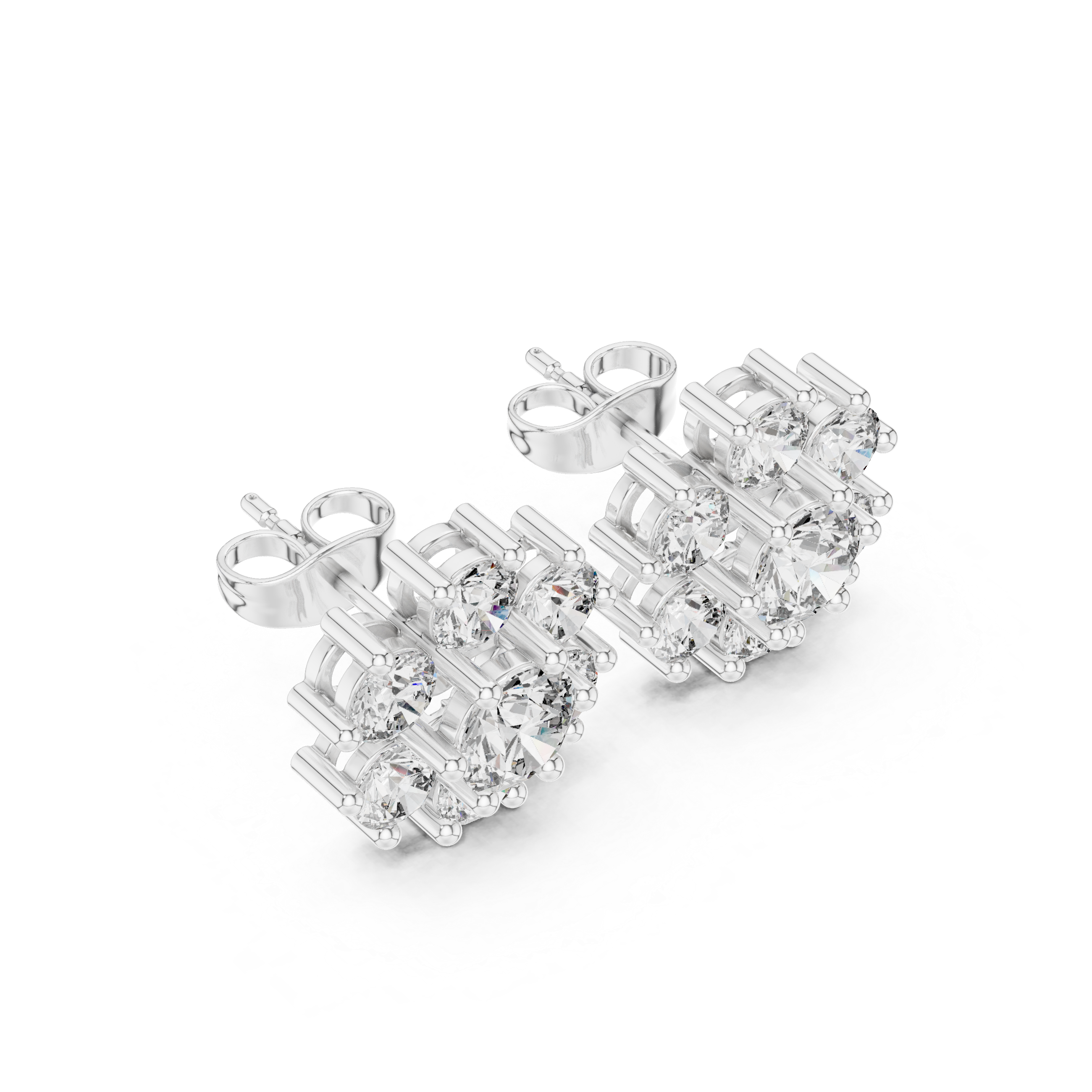 2.98 CT Round Diamond Floral Cluster Stud Earrings