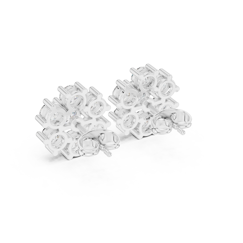 2.98 CT Round Diamond Floral Cluster Stud Earrings