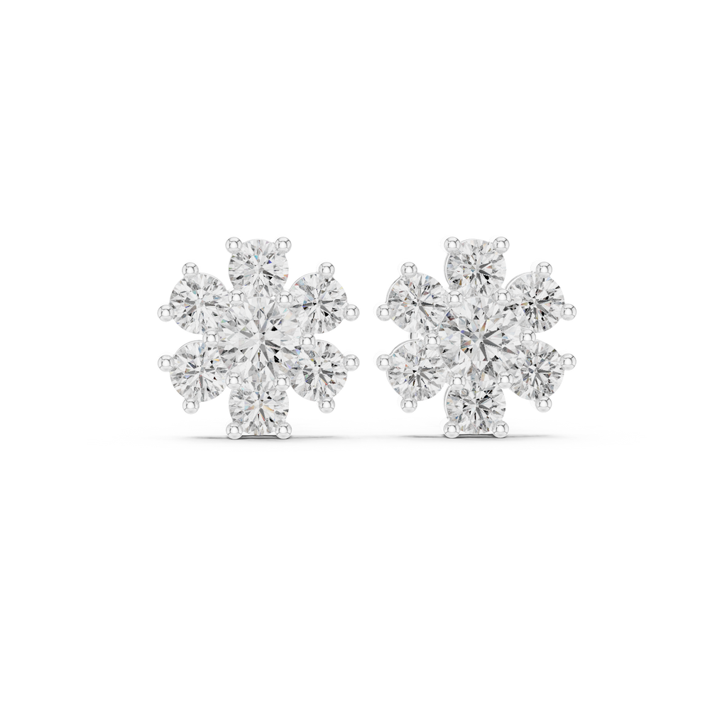 2.98 CT Round Diamond Floral Cluster Stud Earrings