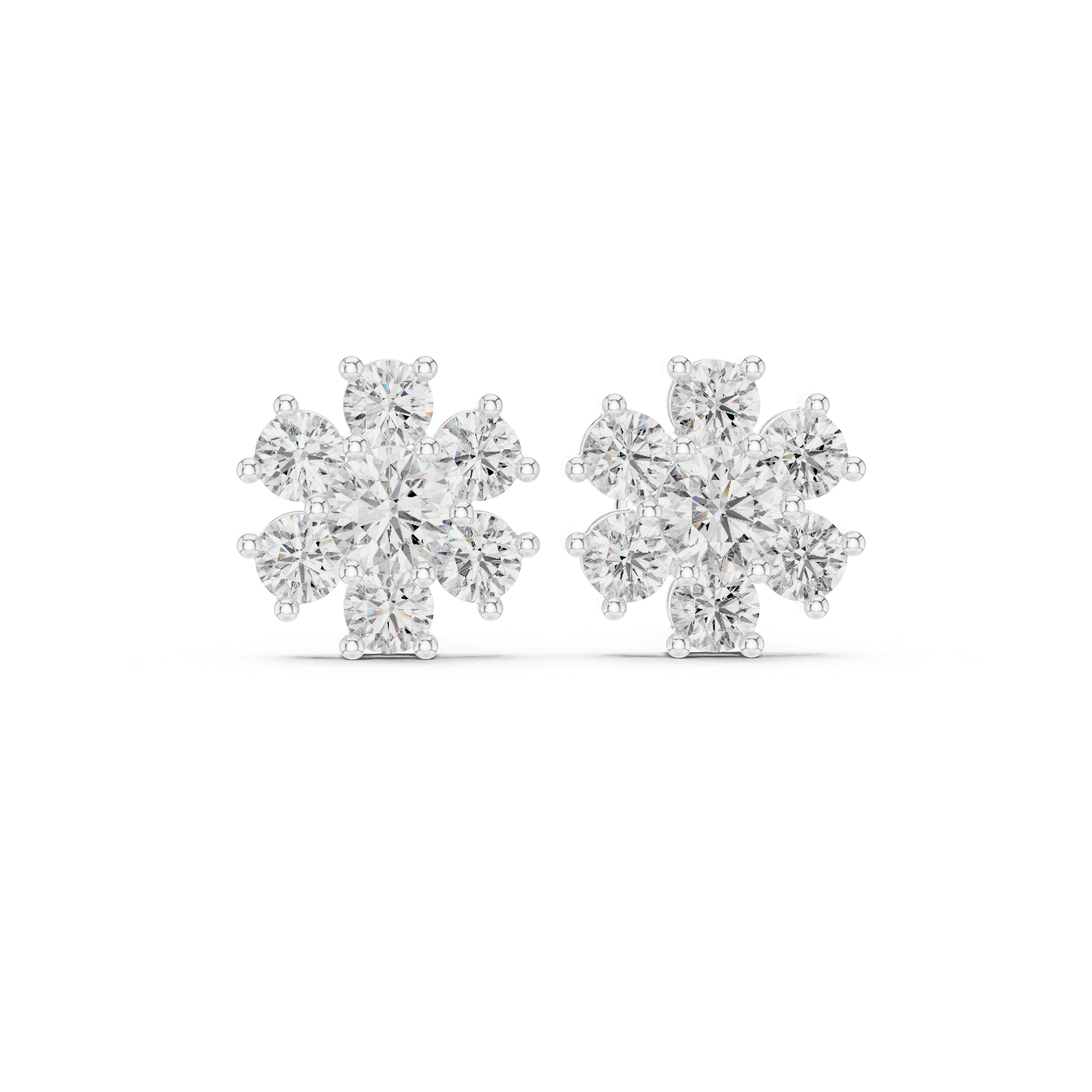 2.98 CT Round Diamond Floral Cluster Stud Earrings