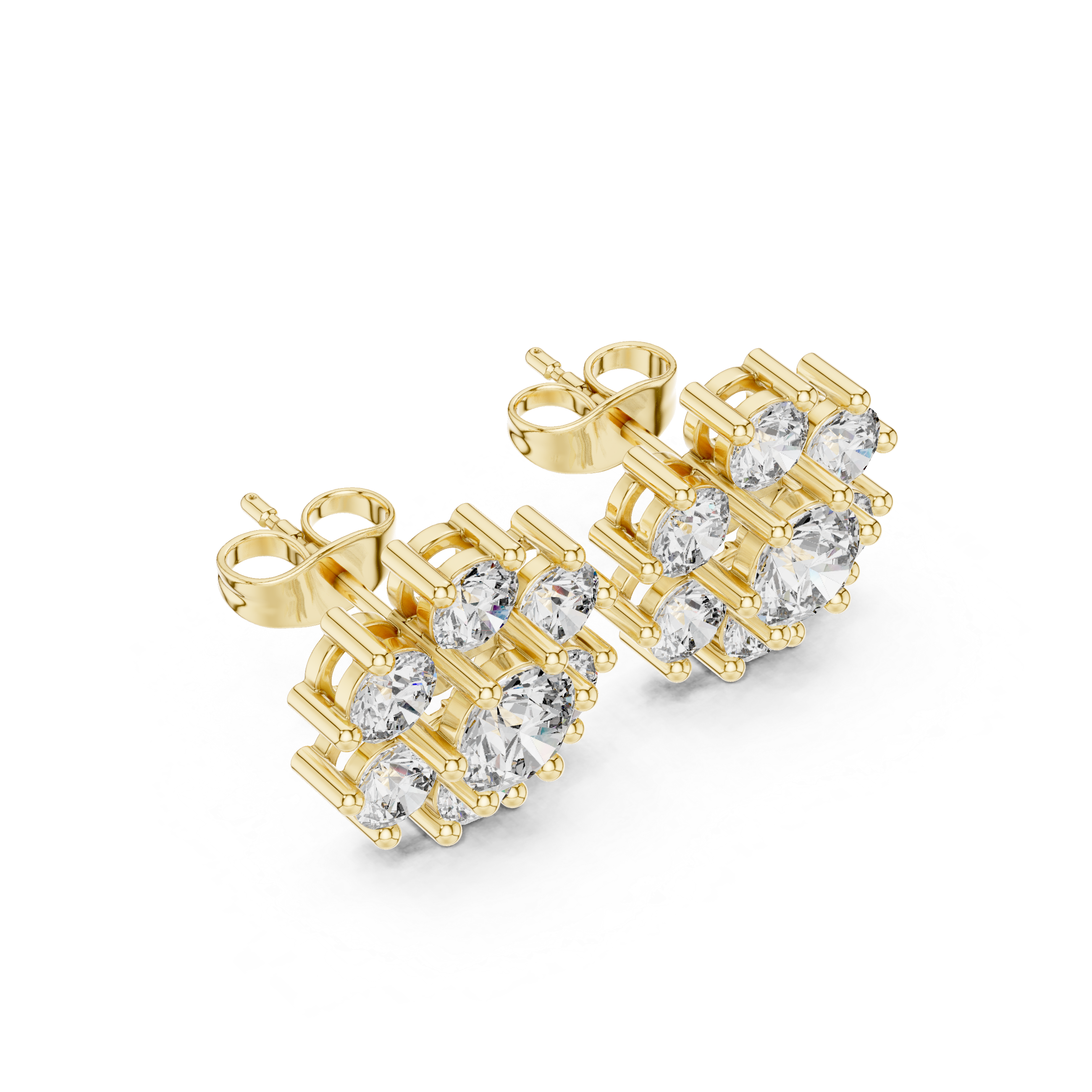 2.98 CT Round Diamond Floral Cluster Stud Earrings
