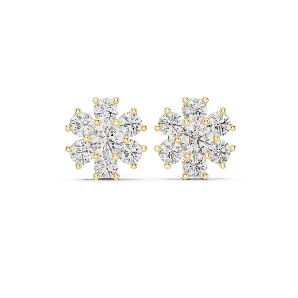 2.98 CT Round Diamond Floral Cluster Stud Earrings
