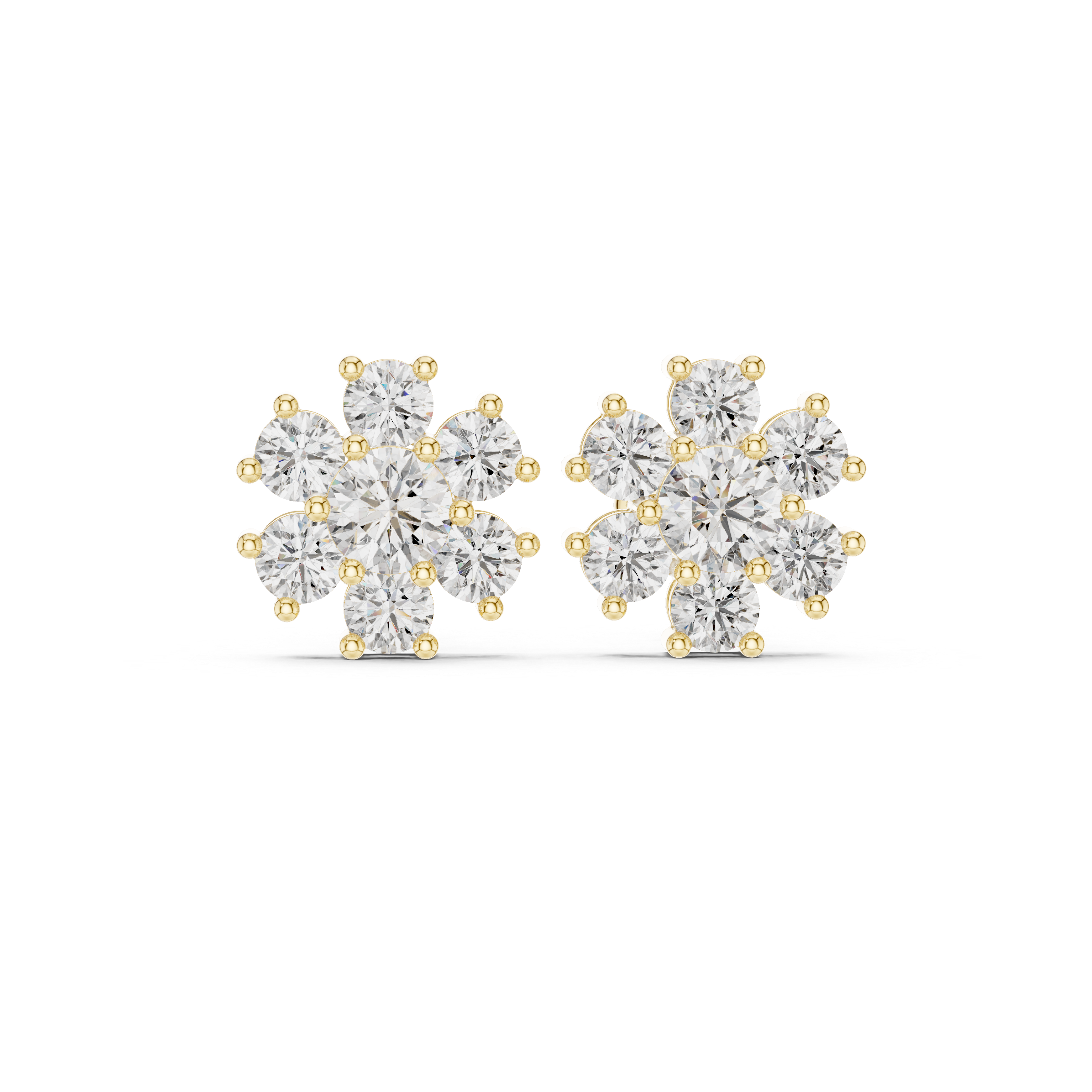 2.98 CT Round Diamond Floral Cluster Stud Earrings