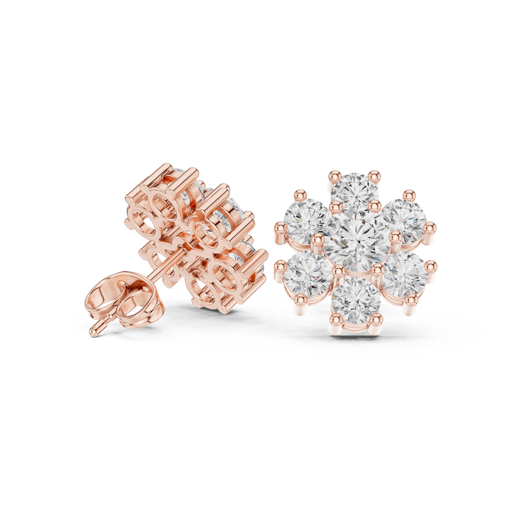 2.98 CT Round Diamond Floral Cluster Stud Earrings