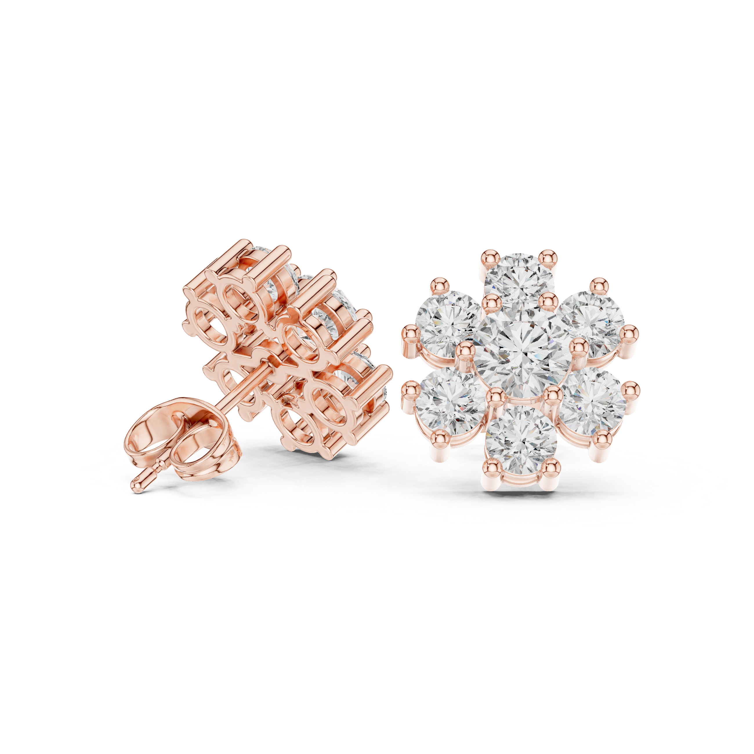 2.98 CT Round Diamond Floral Cluster Stud Earrings