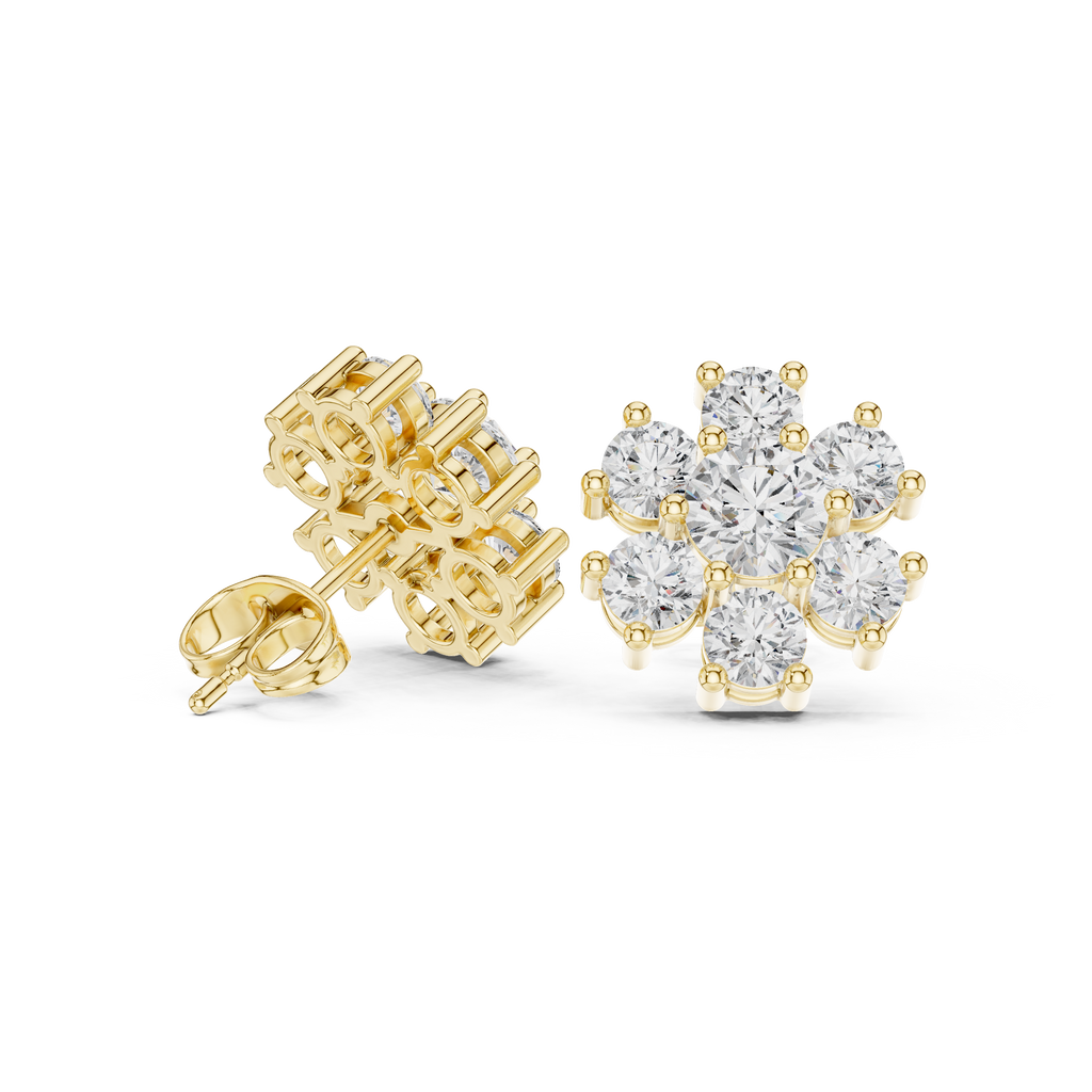 2.98 CT Round Diamond Floral Cluster Stud Earrings