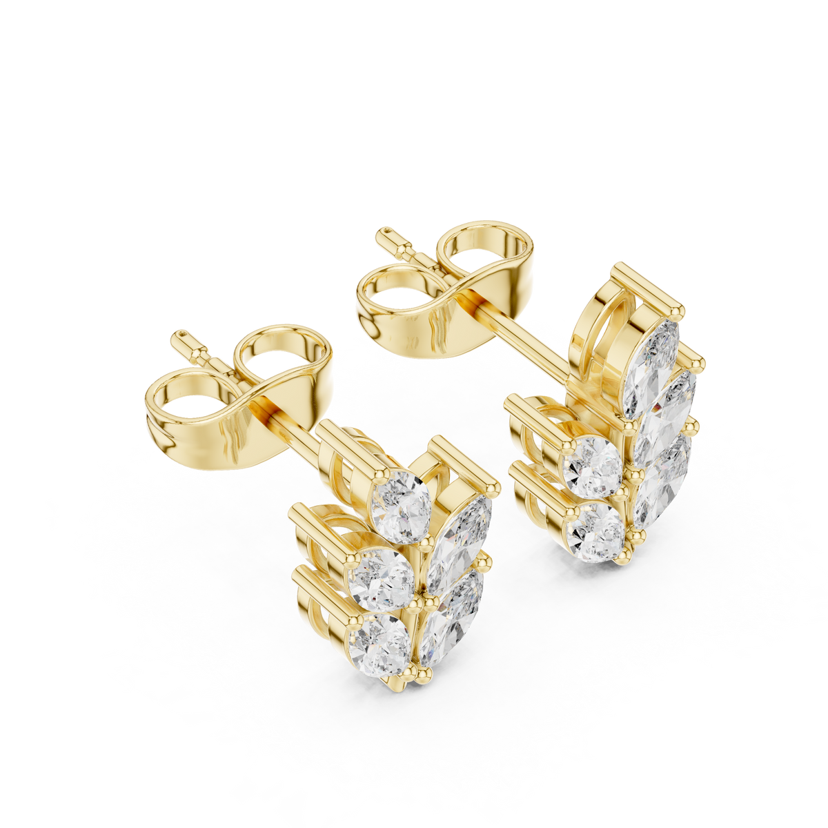 Marquise Cut Diamond Leaf Stud Earrings, extra angle — Jewelix Atelier