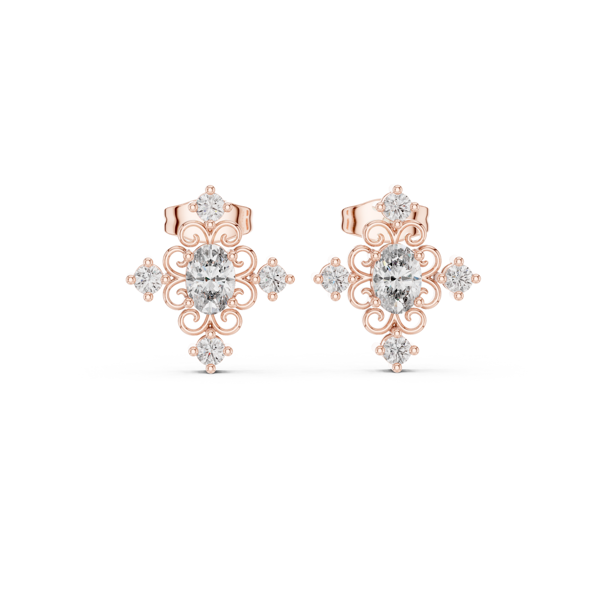 Oval & Round Vintage Diamond Stud Earrings, gallery image — Jewelix Atelier