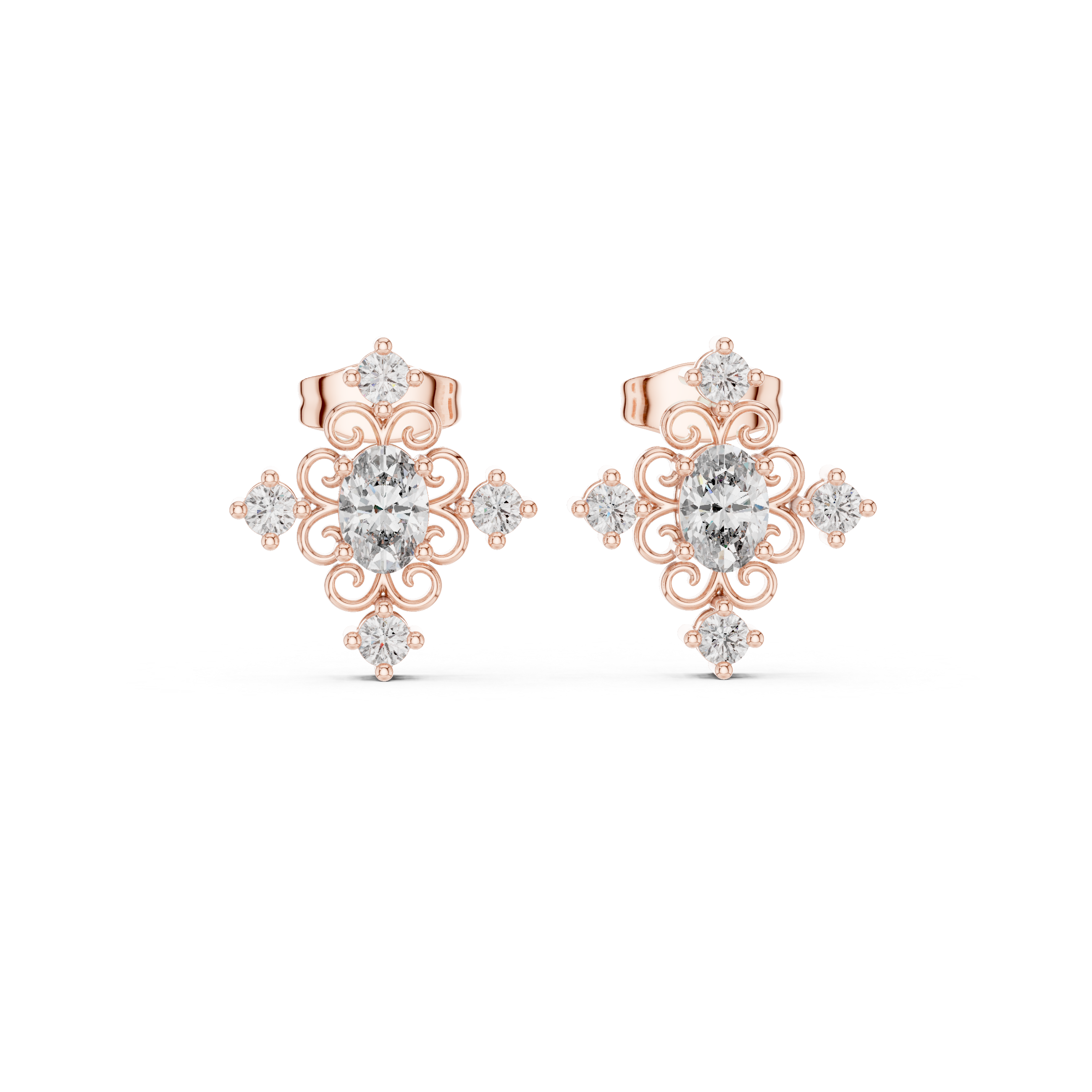 0.73 CT Oval & Round Vintage Diamond Stud Earrings