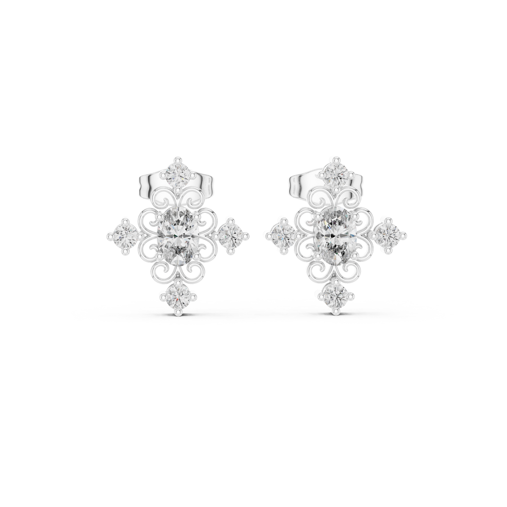 0.73 CT Oval & Round Vintage Diamond Stud Earrings