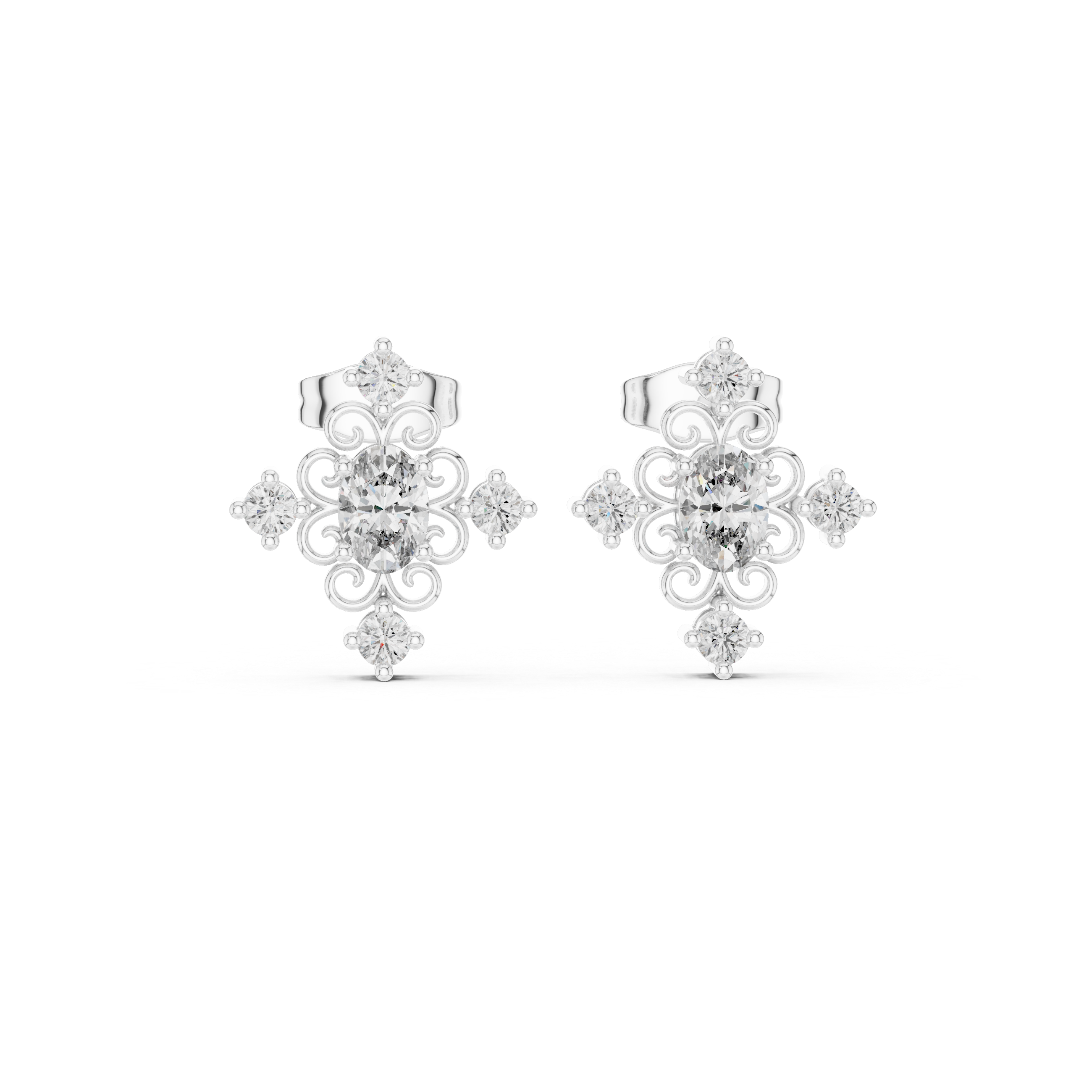 0.73 CT Oval & Round Vintage Diamond Stud Earrings