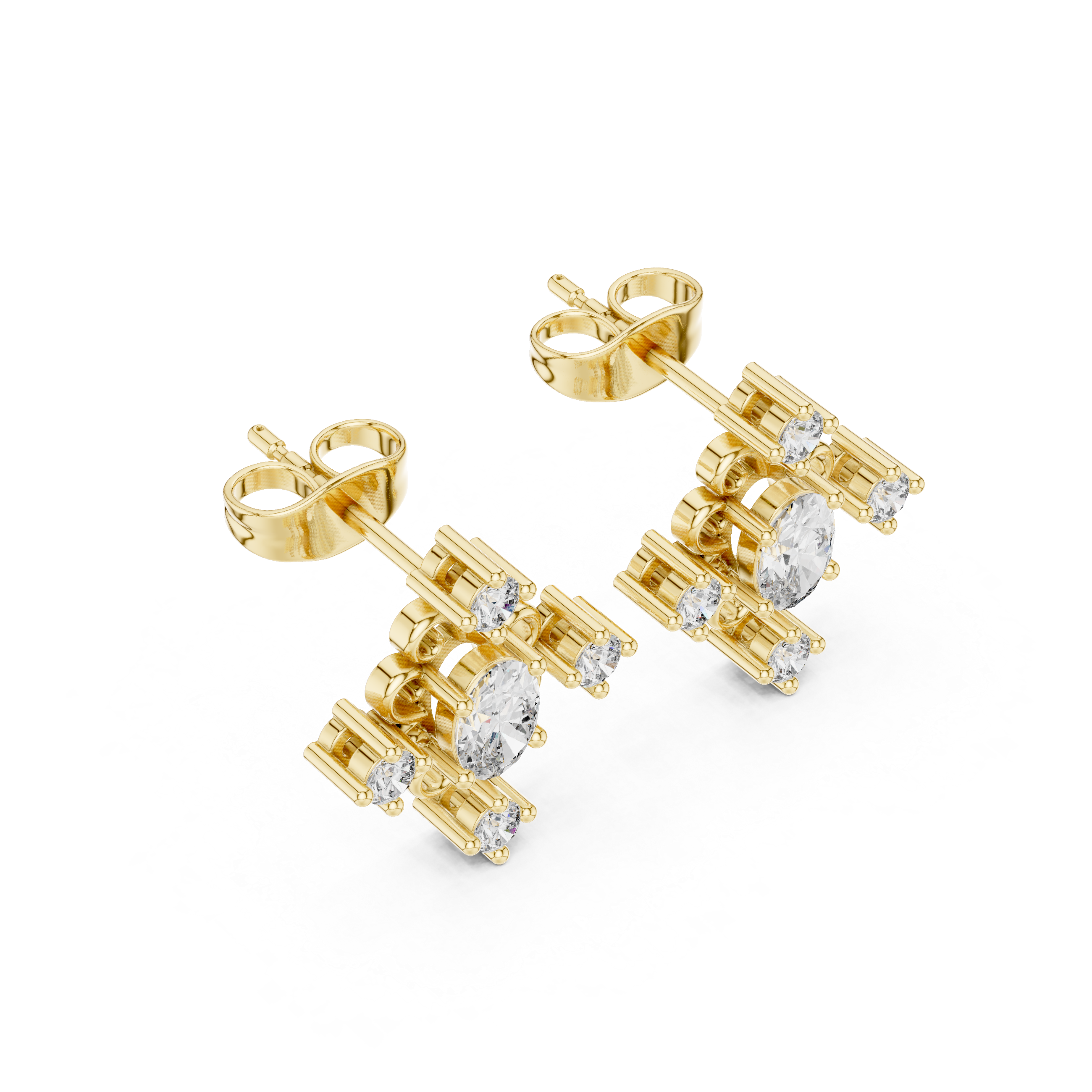 0.73 CT Oval & Round Vintage Diamond Stud Earrings