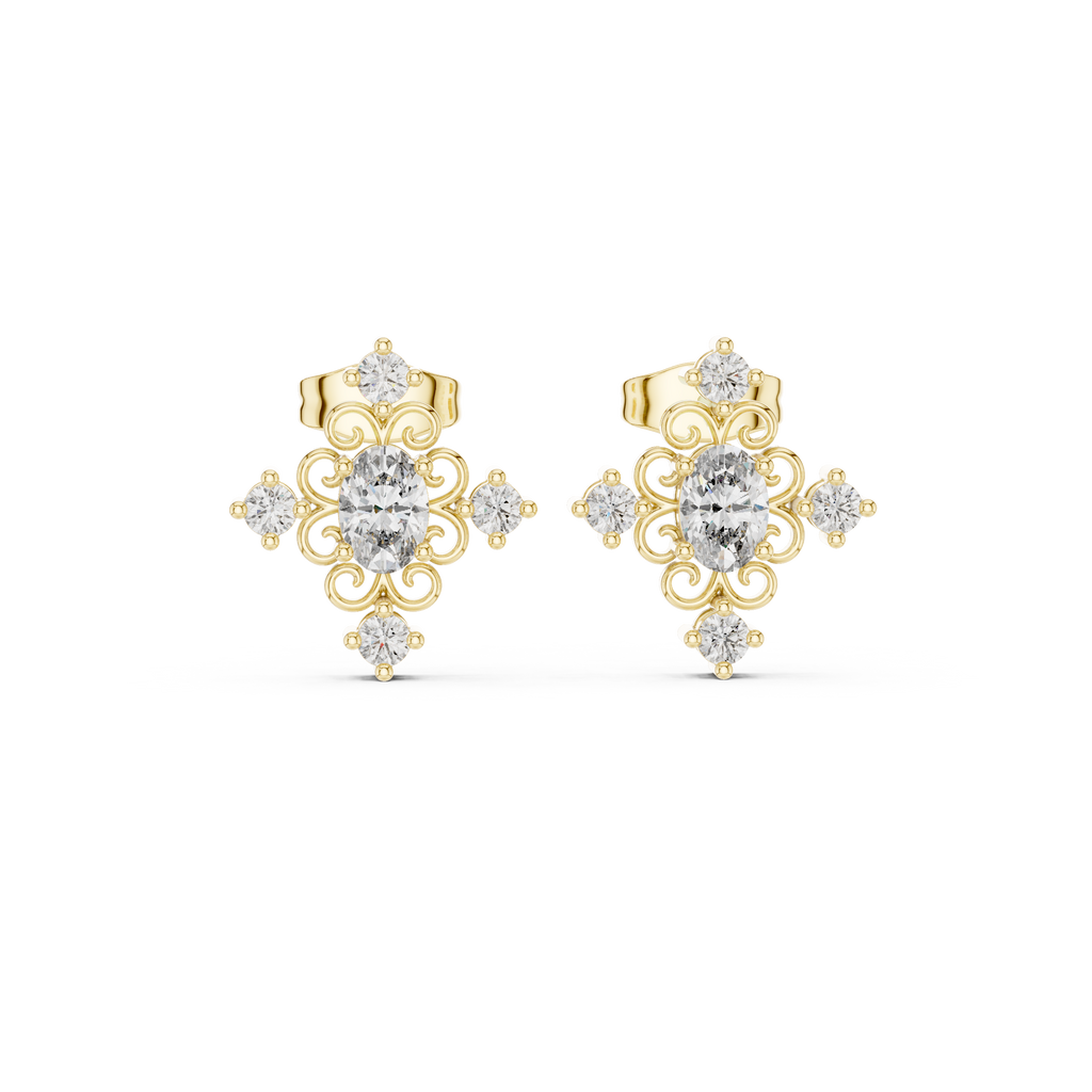 0.73 CT Oval & Round Vintage Diamond Stud Earrings