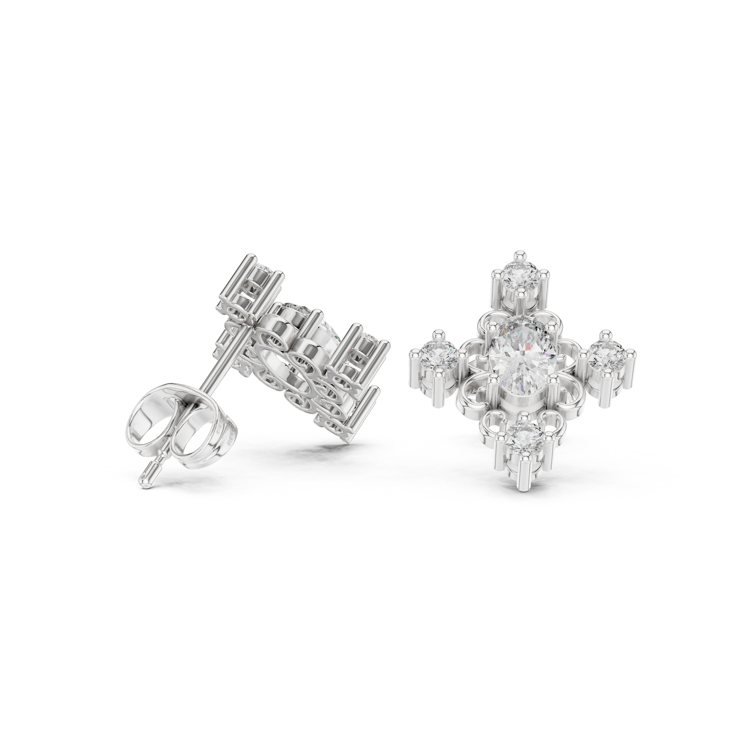0.73 CT Oval & Round Vintage Diamond Stud Earrings