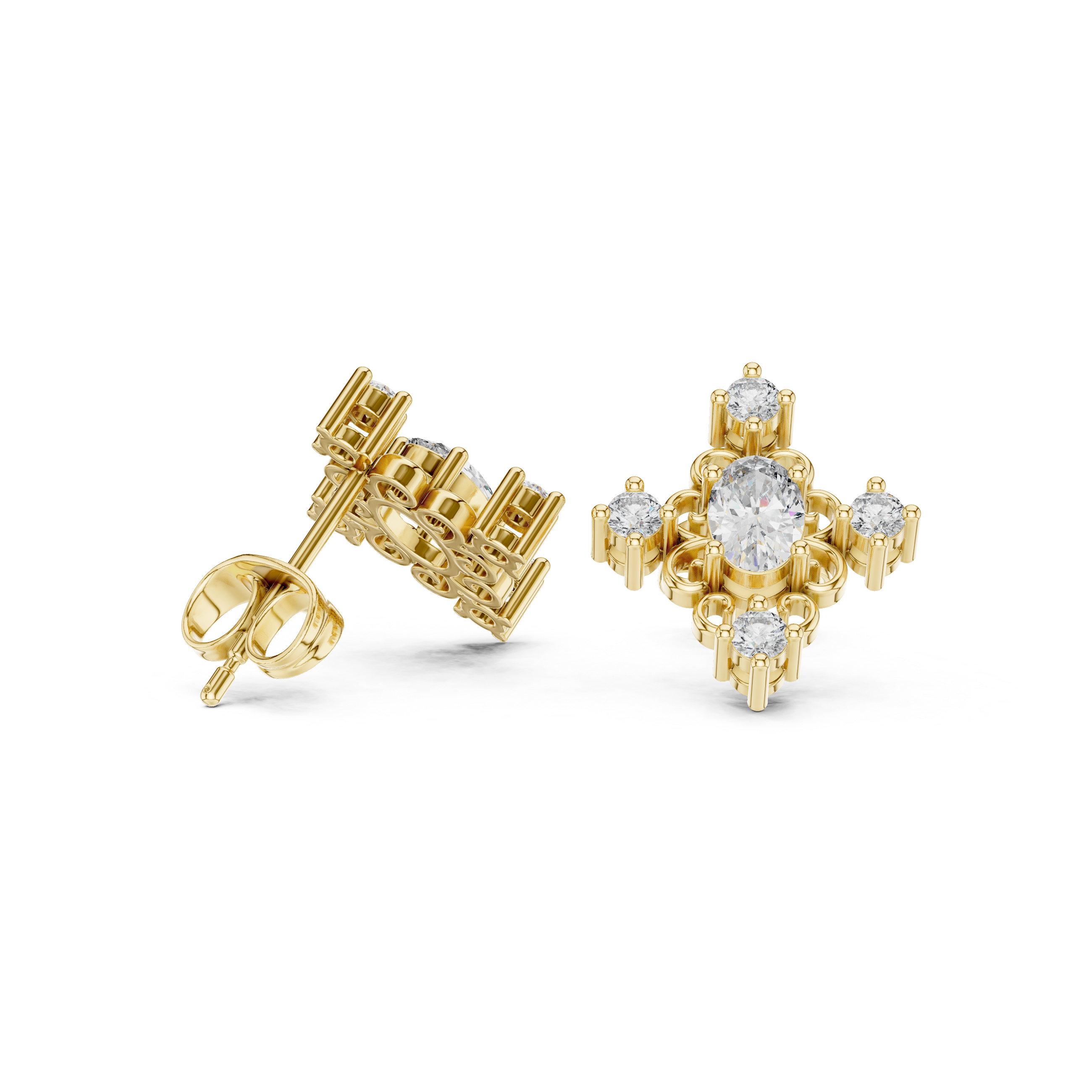0.73 CT Oval & Round Vintage Diamond Stud Earrings