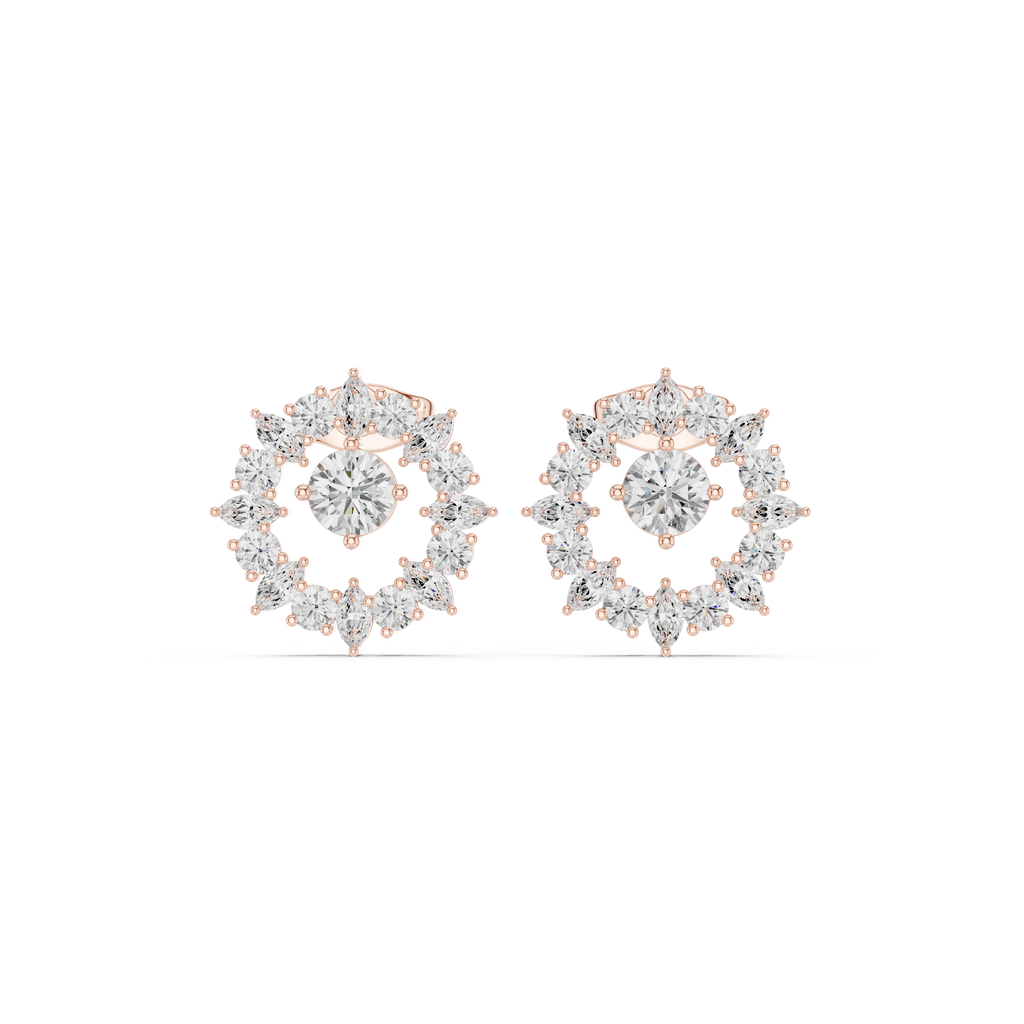 1.53 CT Round & Marquise Sunburst Diamond Stud Earrings
