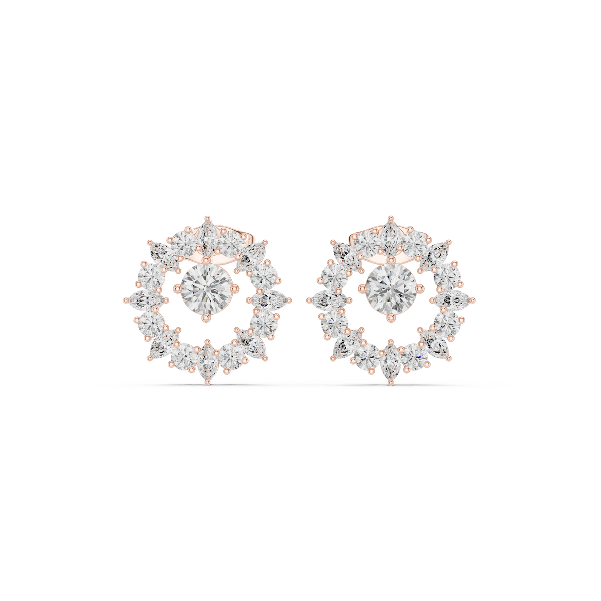 Round & Marquise Sunburst Diamond Stud Earrings, gallery image — Jewelix Atelier