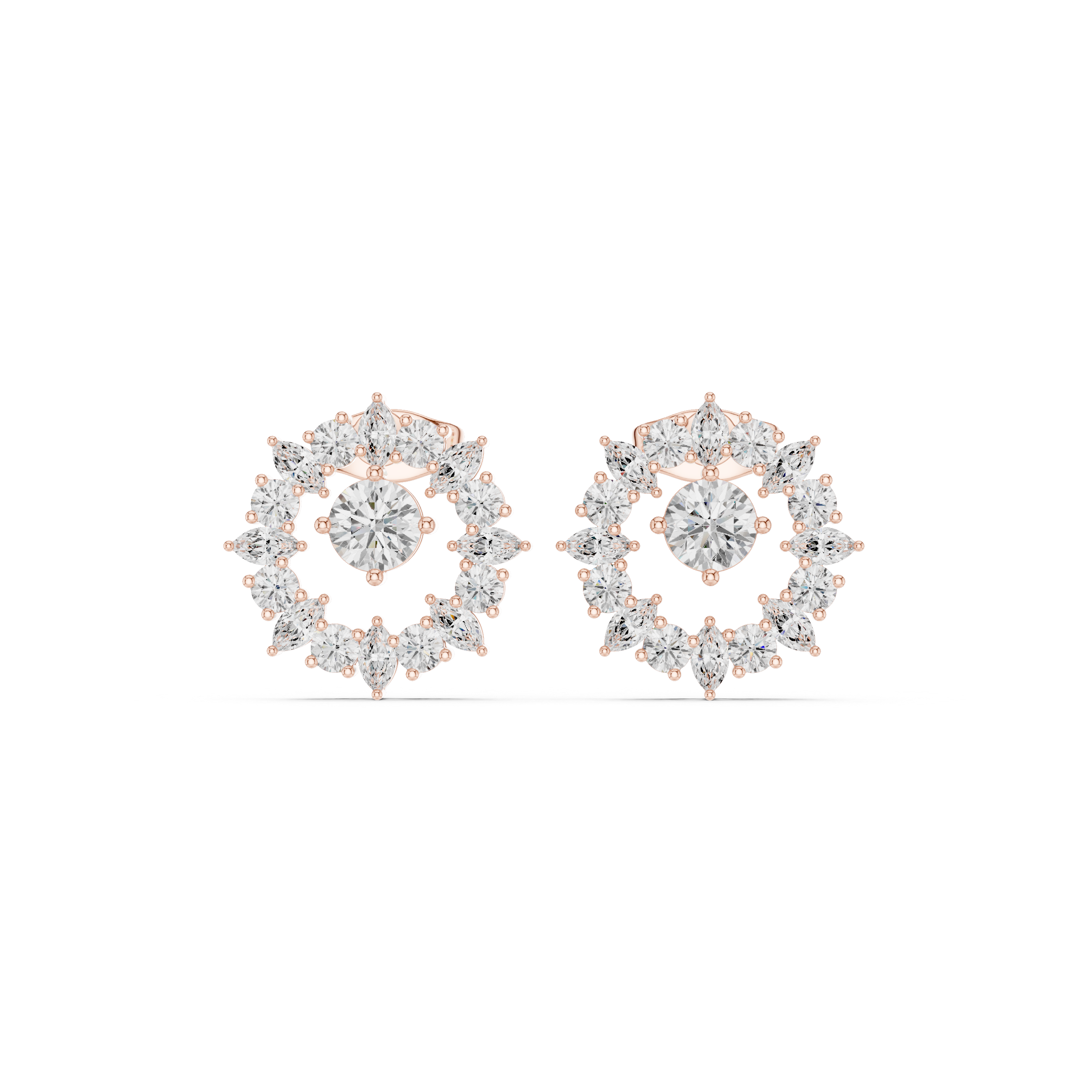 1.53 CT Round & Marquise Sunburst Diamond Stud Earrings