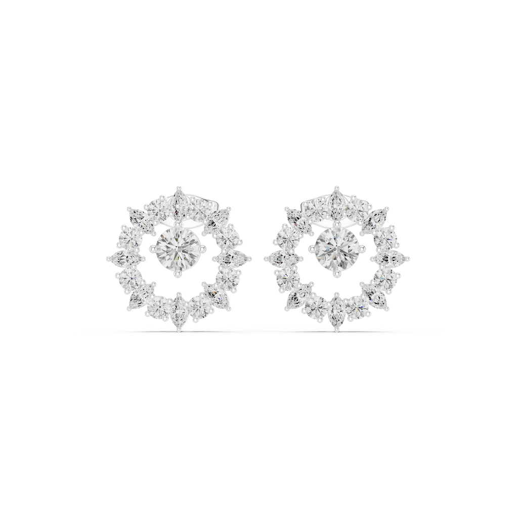 1.53 CT Round & Marquise Sunburst Diamond Stud Earrings