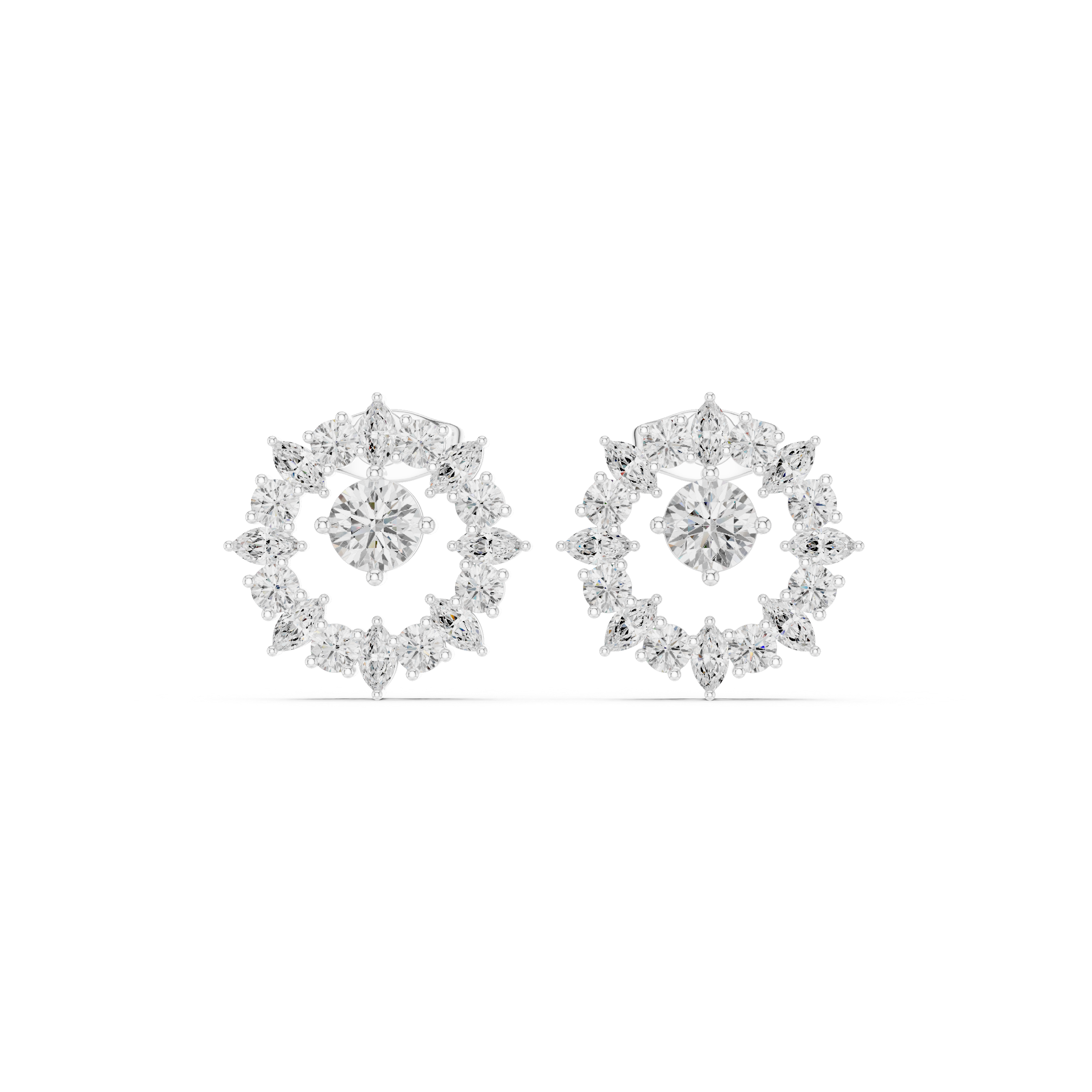 1.53 CT Round & Marquise Sunburst Diamond Stud Earrings
