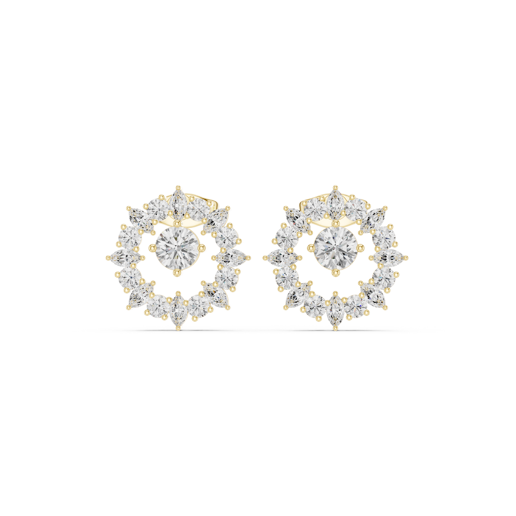 1.53 CT Round & Marquise Sunburst Diamond Stud Earrings