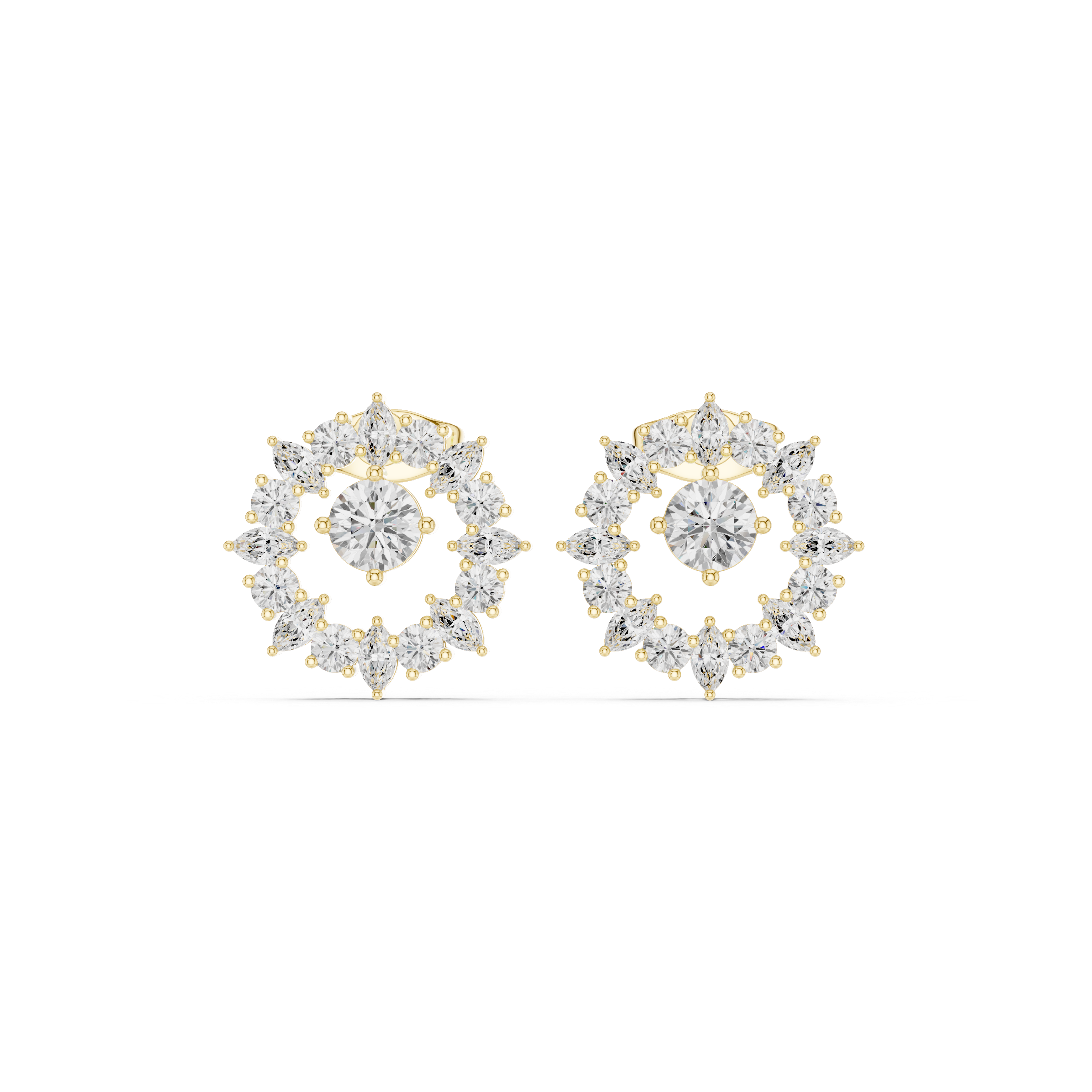 1.53 CT Round & Marquise Sunburst Diamond Stud Earrings