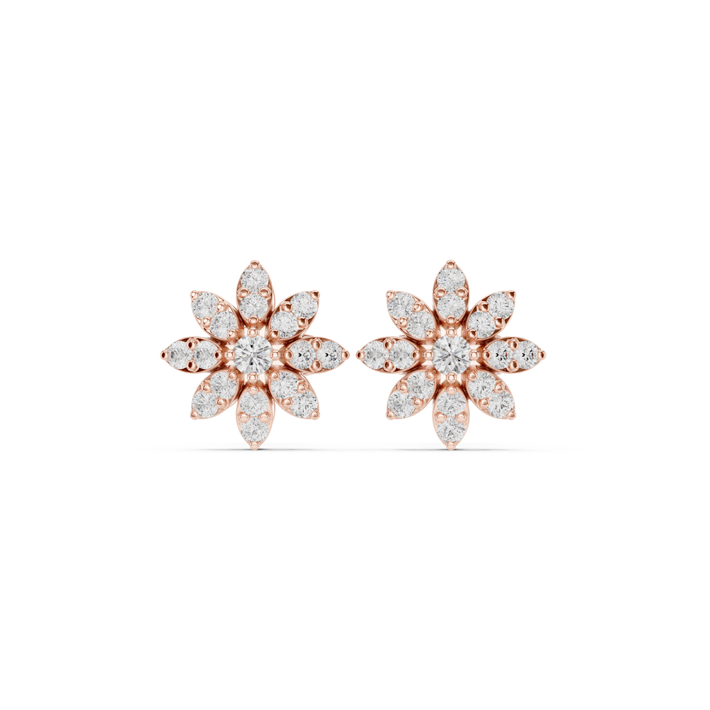 0.89 CT Floral Pear Diamond Stud Earrings