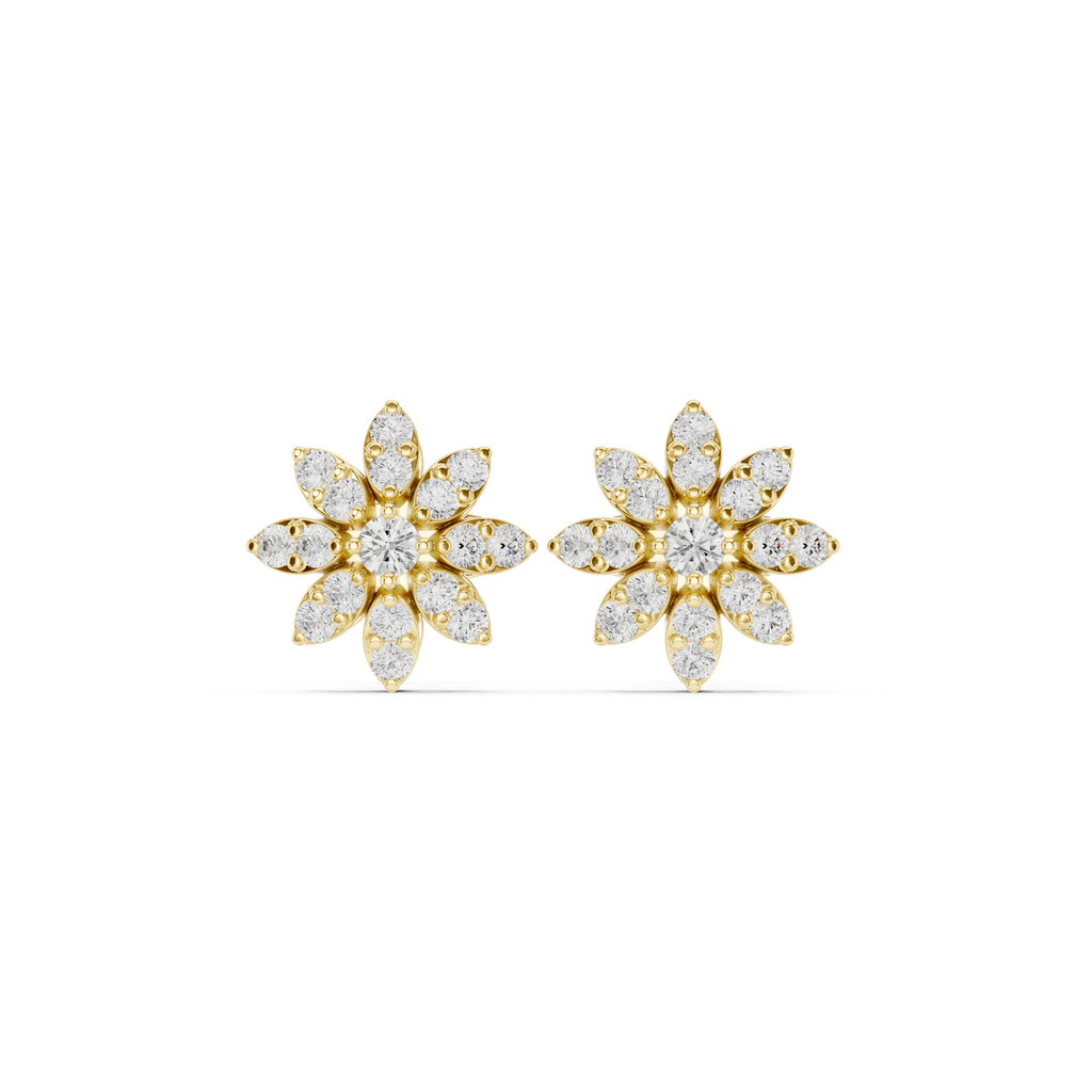 0.89 CT Floral Pear Diamond Stud Earrings