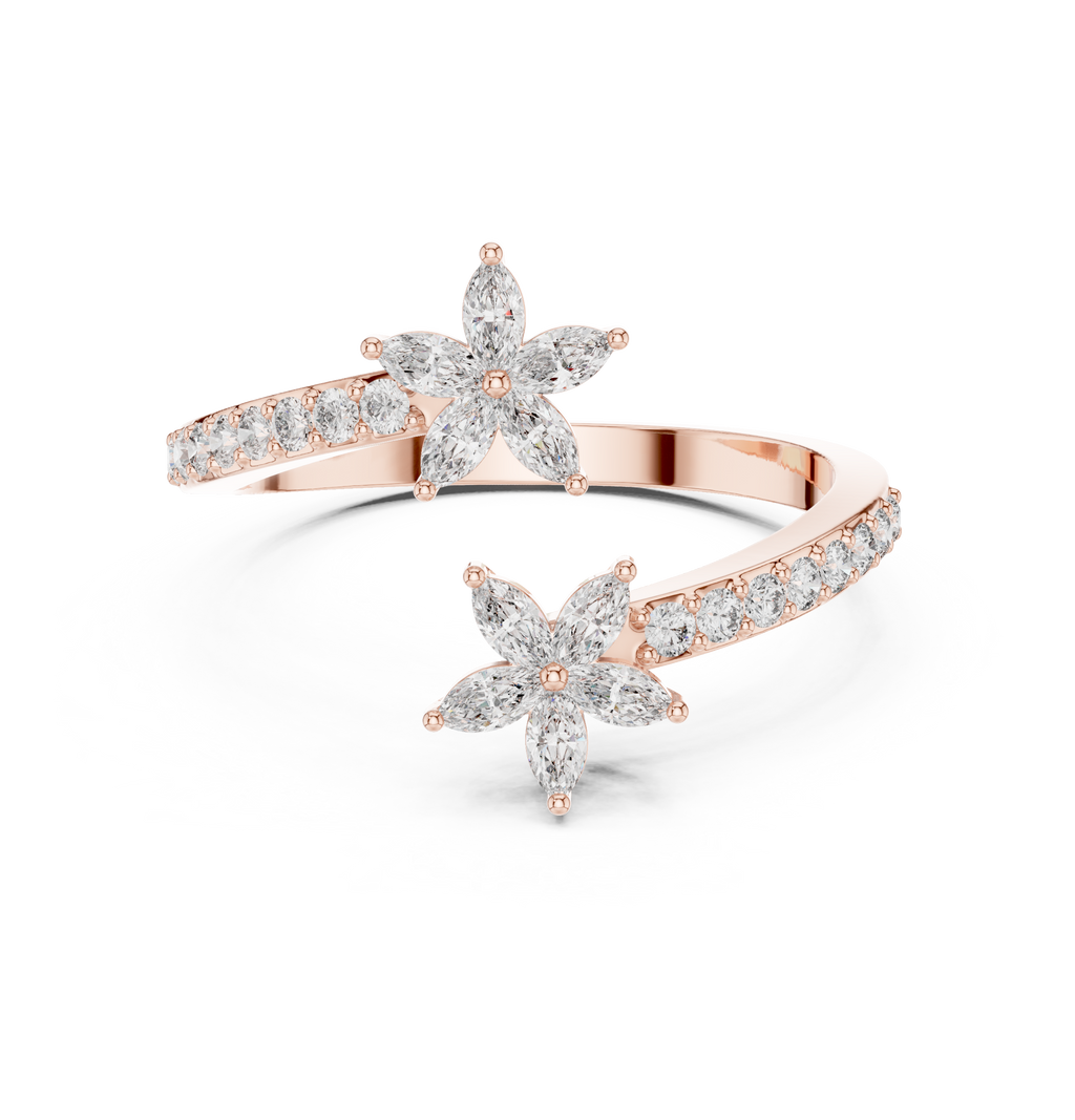 0.44 CTW Floral Marquise Diamond Bypass Ring