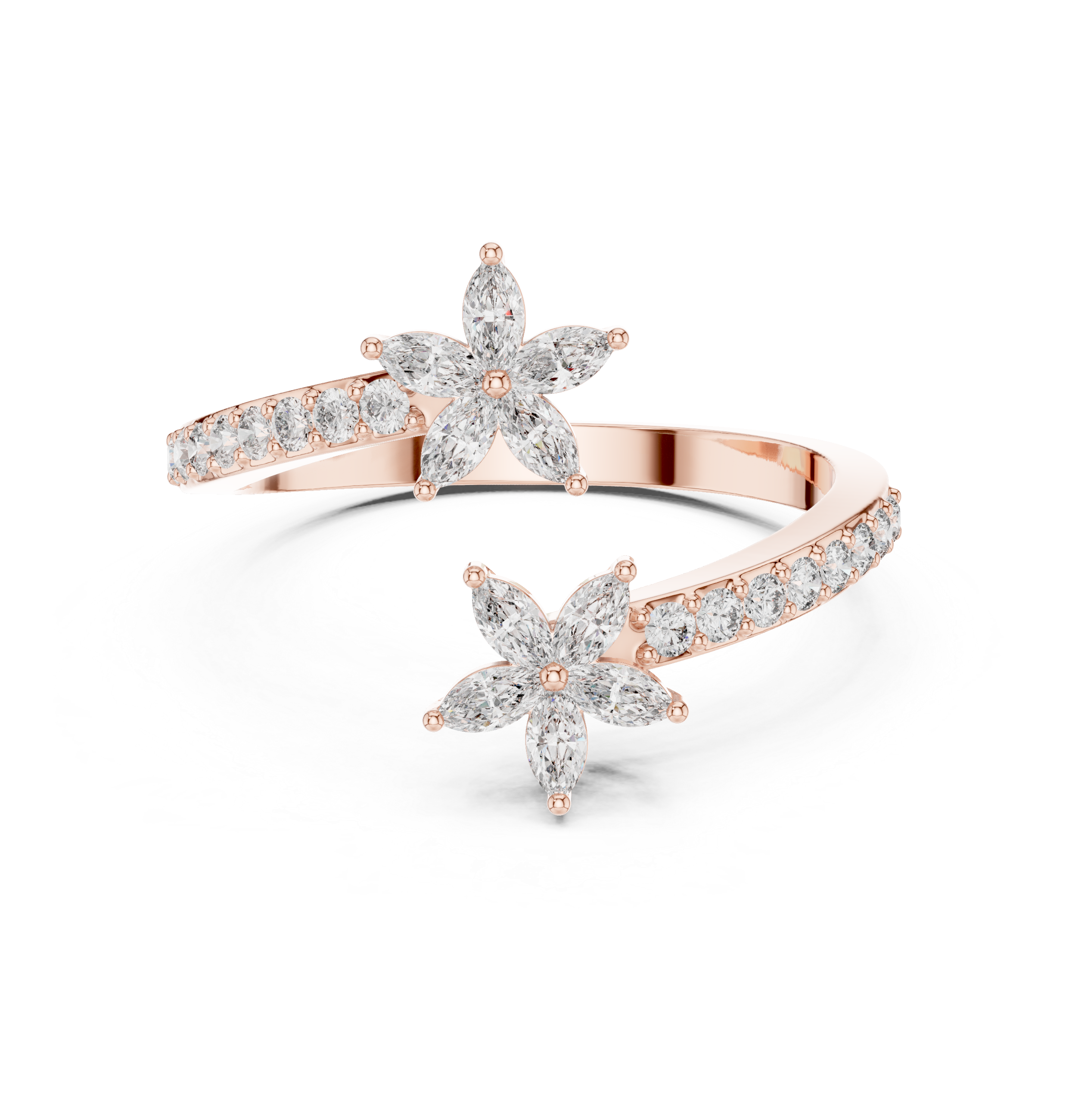 0.44 CTW Floral Marquise Diamond Bypass Ring