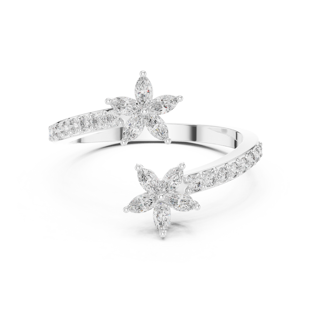 0.44 CTW Floral Marquise Diamond Bypass Ring