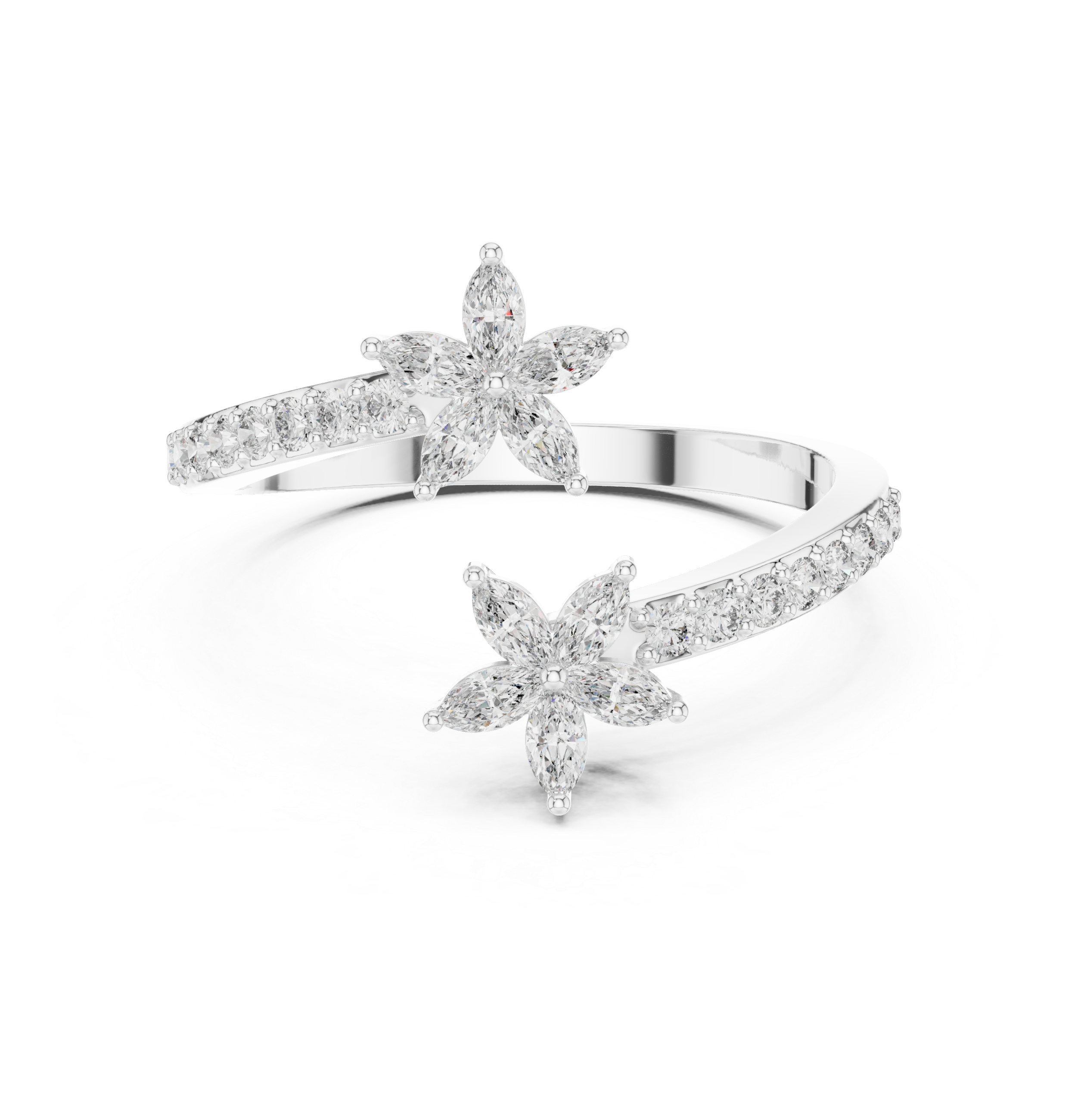 0.44 CTW Floral Marquise Diamond Bypass Ring