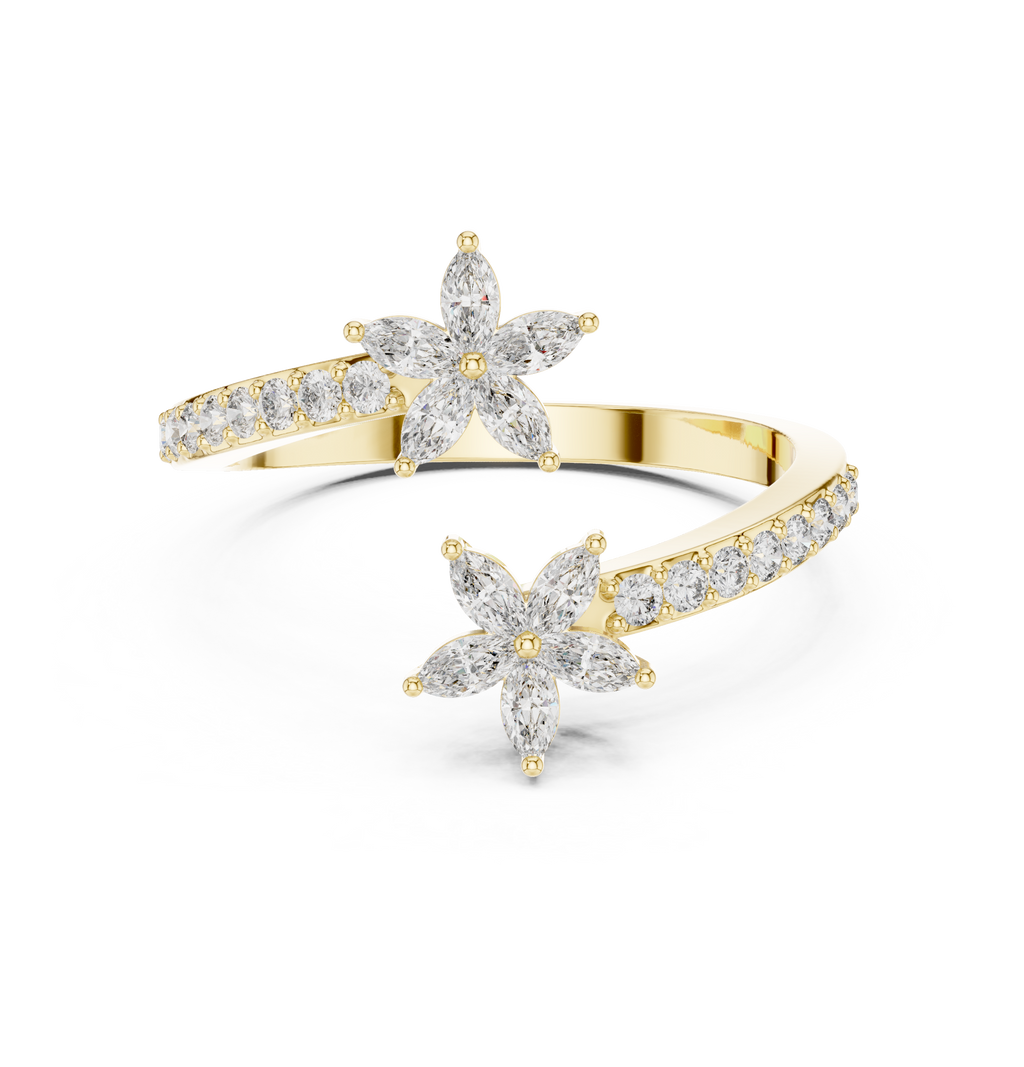 0.44 CTW Floral Marquise Diamond Bypass Ring