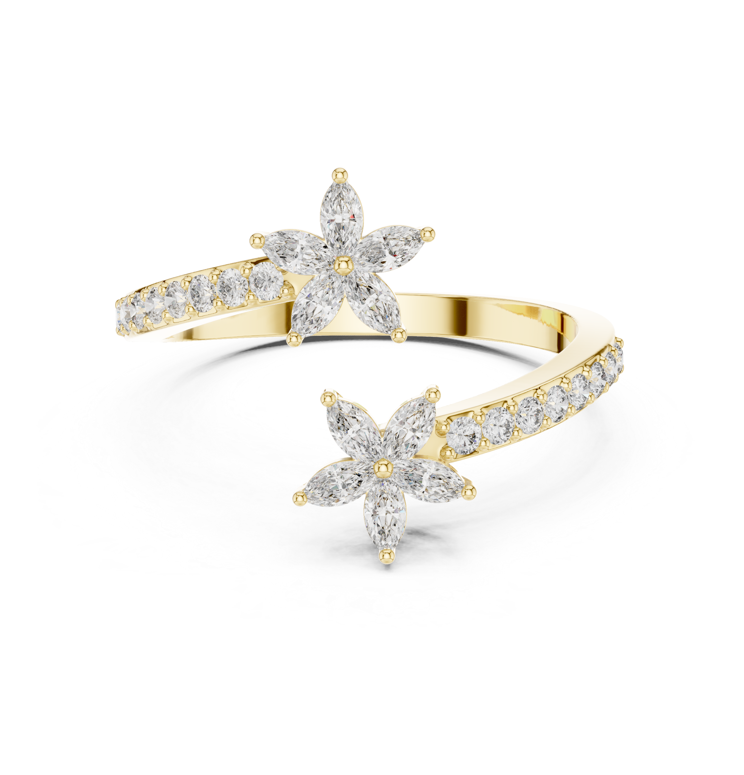 0.44 CTW Floral Marquise Diamond Bypass Ring