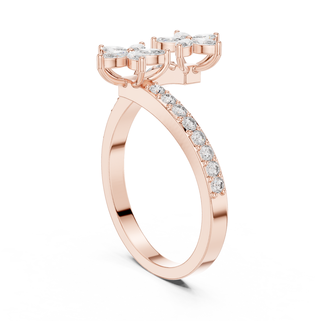 0.44 CTW Floral Marquise Diamond Bypass Ring
