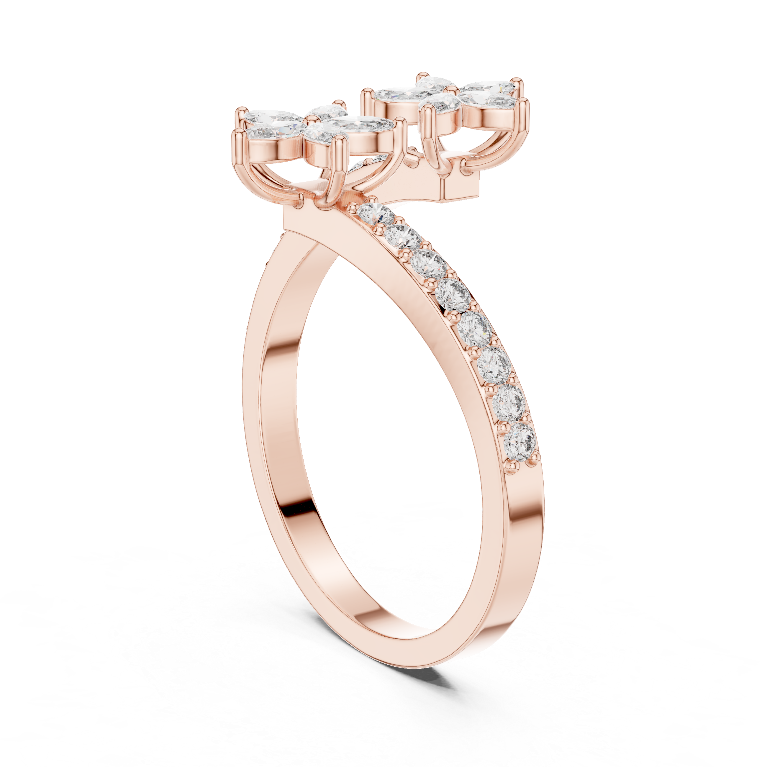 0.44 CTW Floral Marquise Diamond Bypass Ring