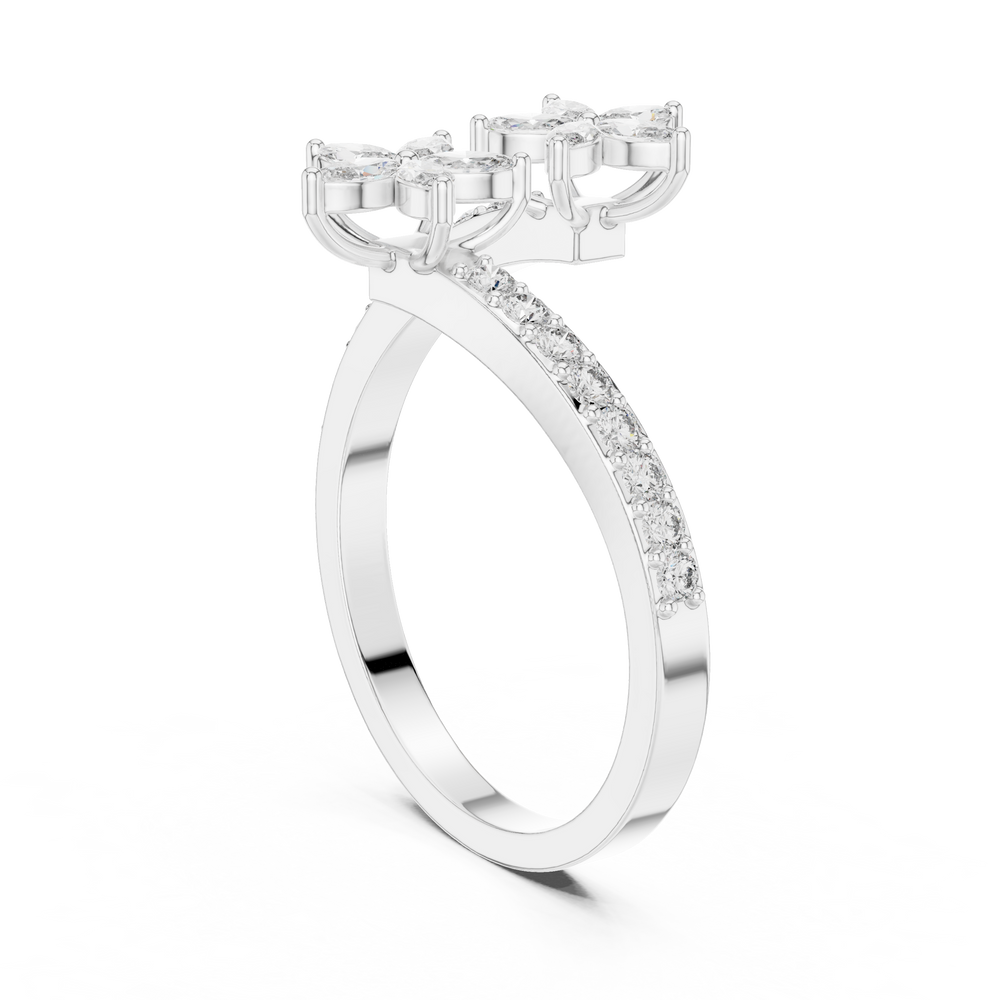 0.44 CTW Floral Marquise Diamond Bypass Ring
