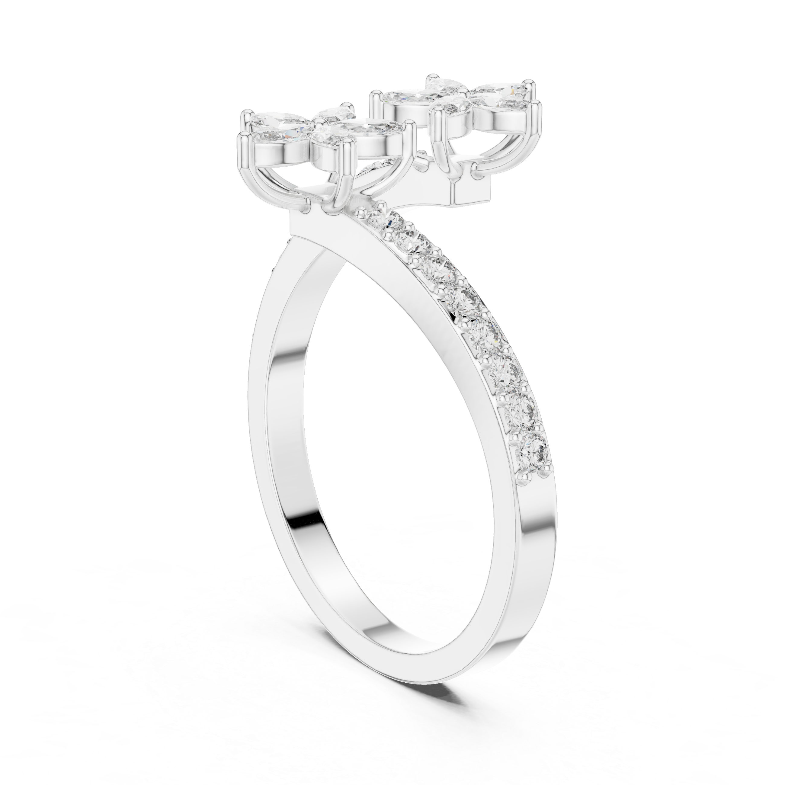 0.44 CTW Floral Marquise Diamond Bypass Ring