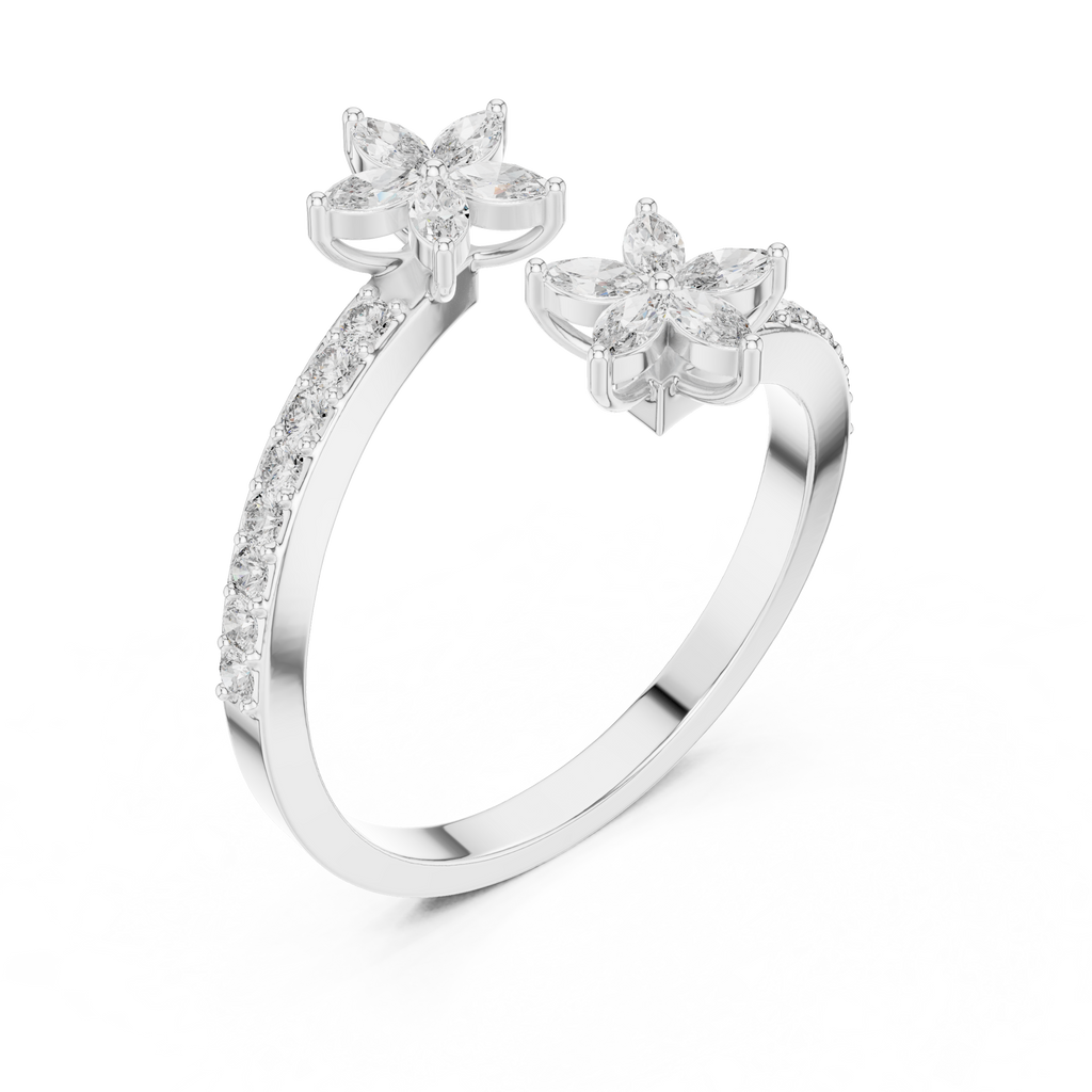 0.44 CTW Floral Marquise Diamond Bypass Ring