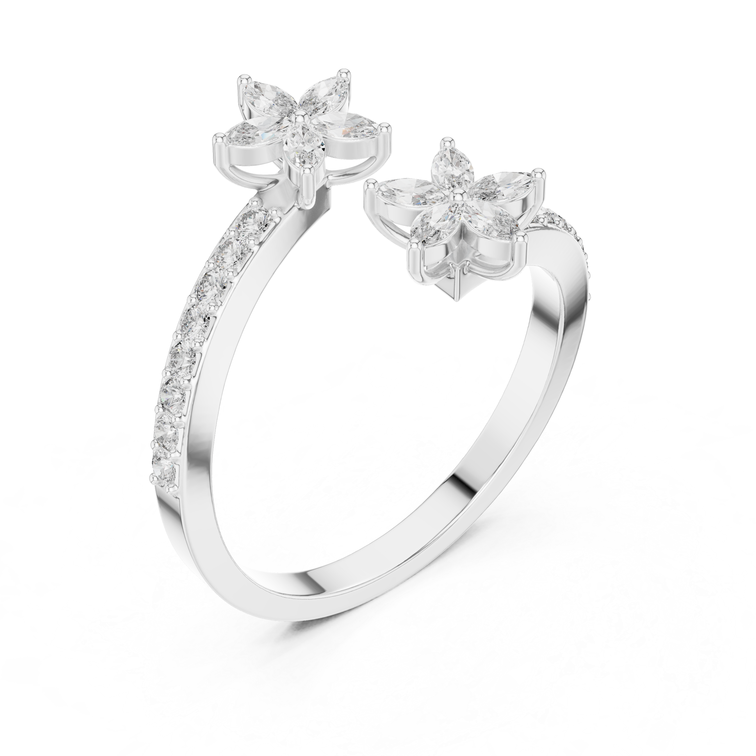 0.44 CTW Floral Marquise Diamond Bypass Ring