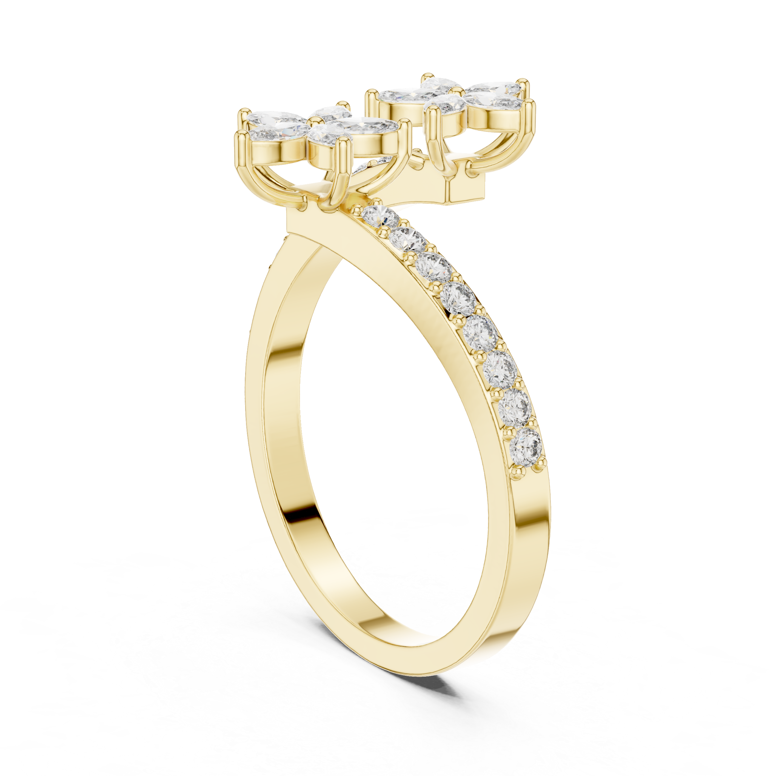 0.44 CTW Floral Marquise Diamond Bypass Ring