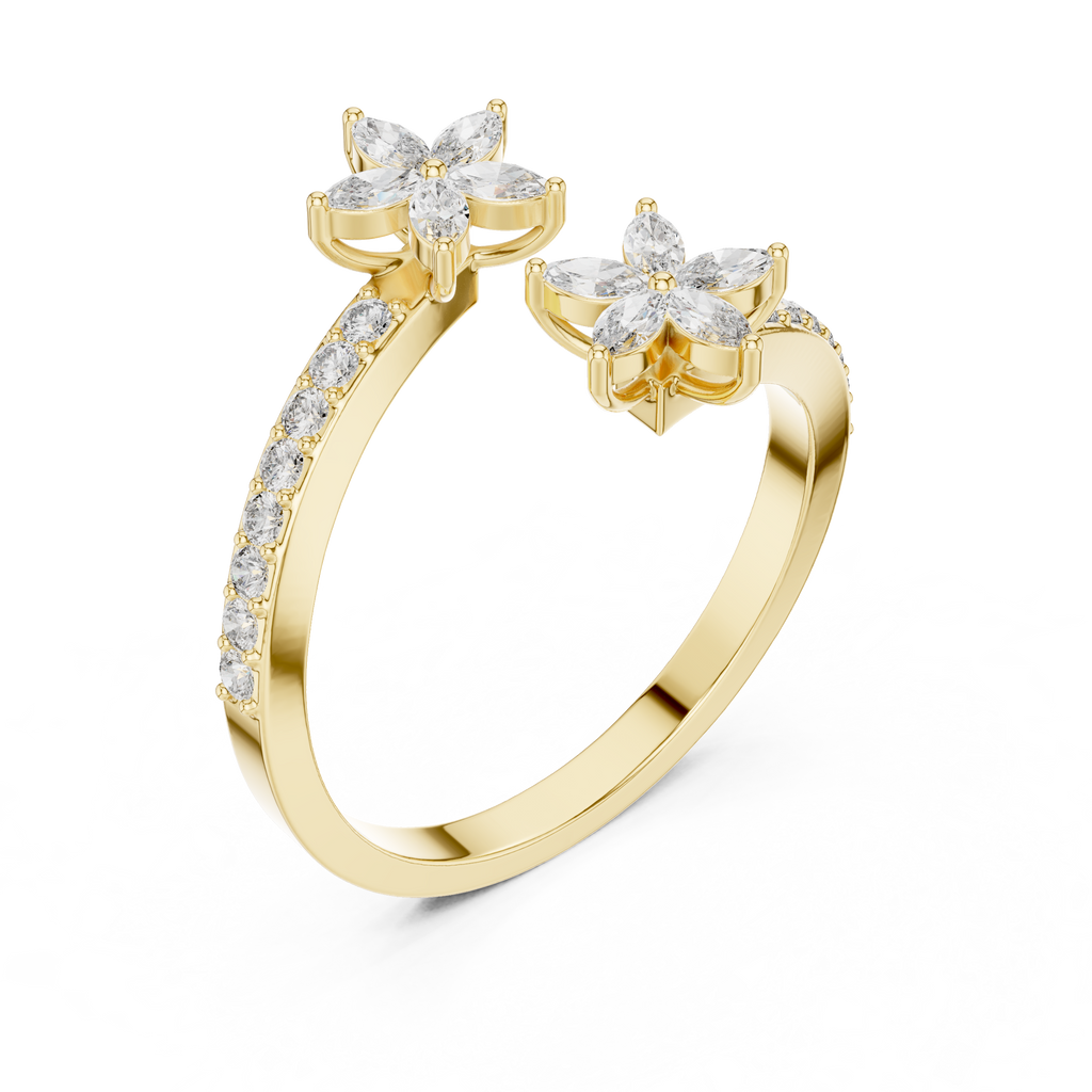 0.44 CTW Floral Marquise Diamond Bypass Ring