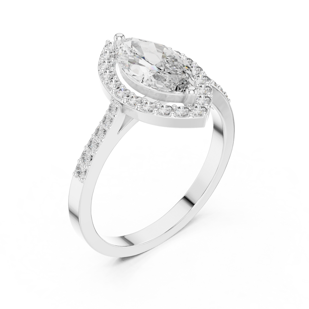 1.35 CT Marquise Cut Diamond Halo Engagement Ring