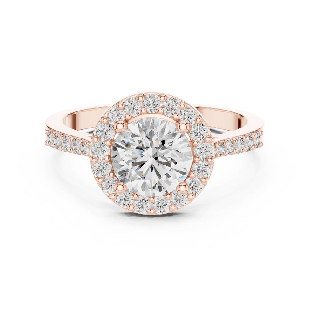 1.36 CT Round Diamond Halo Engagement Ring with Pavé Band